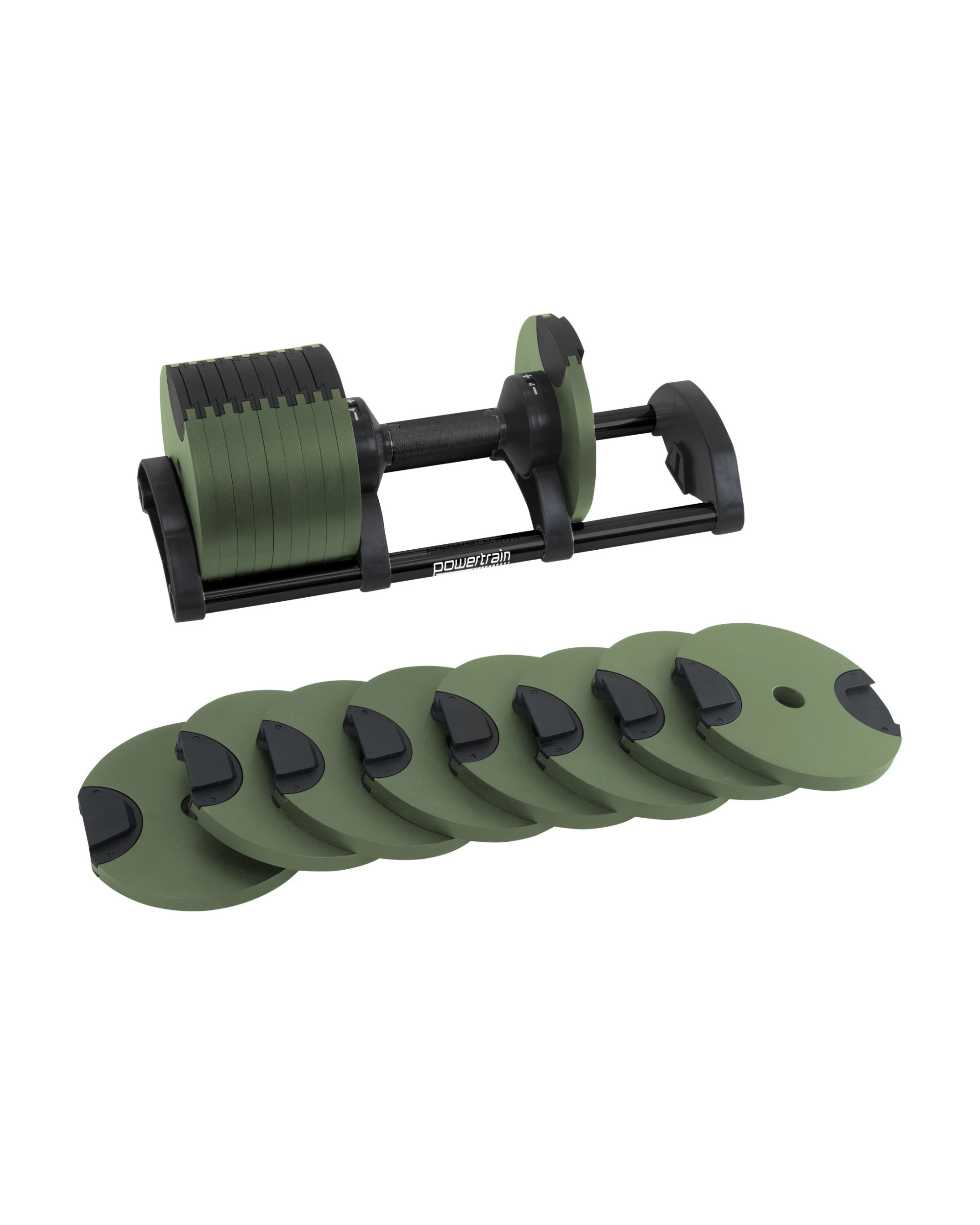 8 Powertrain Eon Green Dial Up 45KG Adjustable Dumbbell Pair with Stand 9 Weight Options - Green, 8 of 10