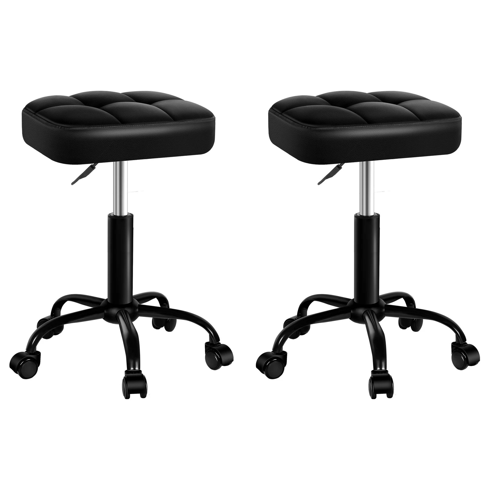 1 Alfordson 2x Salon Stool Square Swivel Barber Hair Chair - All Black, 1 of 10