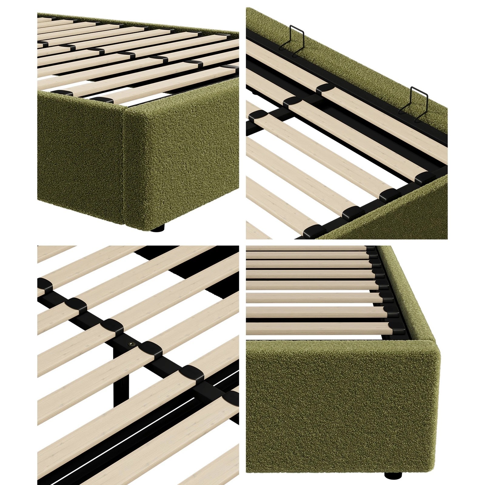 6 Oikiture Bed Frame Double Size Gas Lift Base with Storage Boucle - Green, 6 of 8