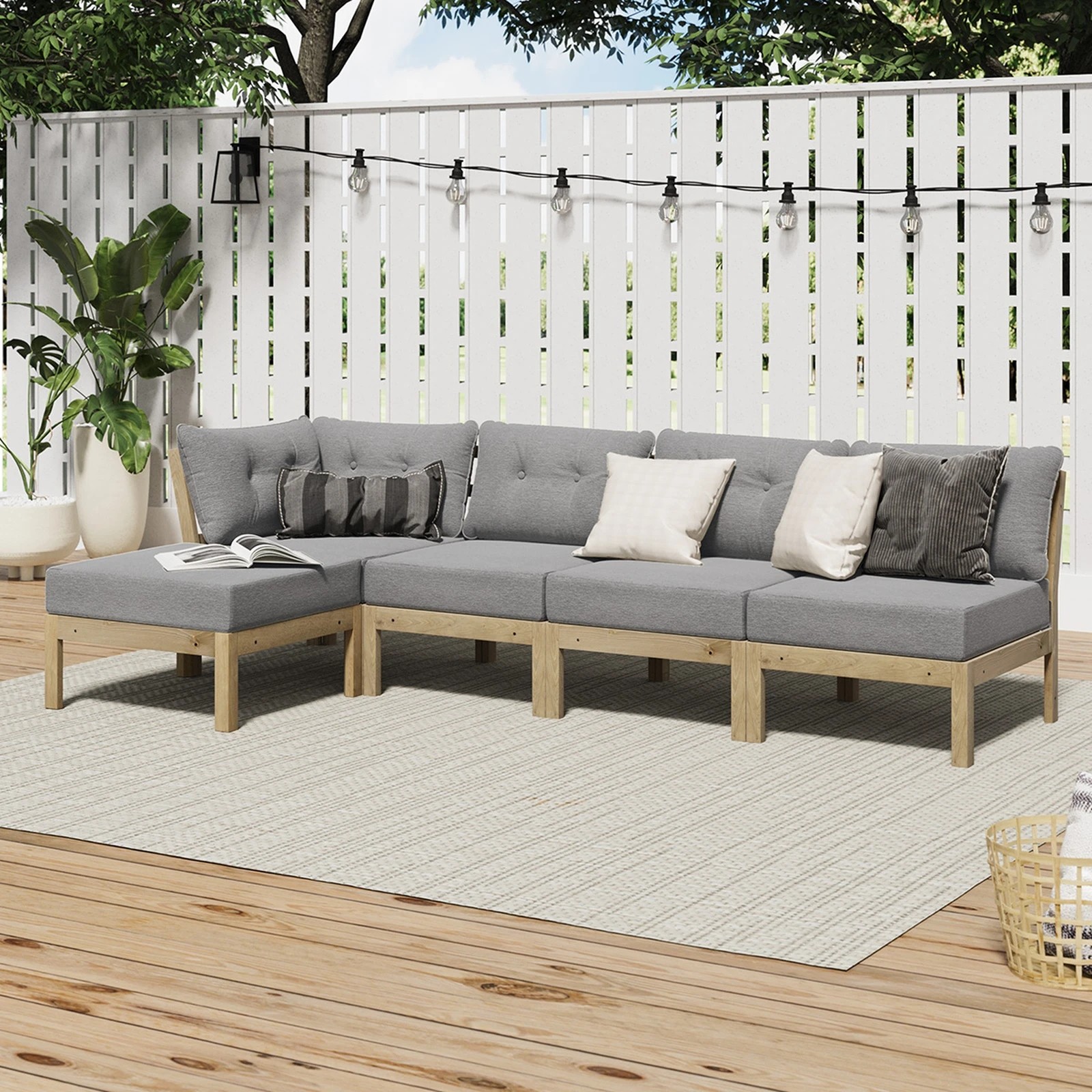 4 Livsip 5PCS Outdoor Sofa Set Lounge Setting Patio Furniture - Grey, 4 of 10