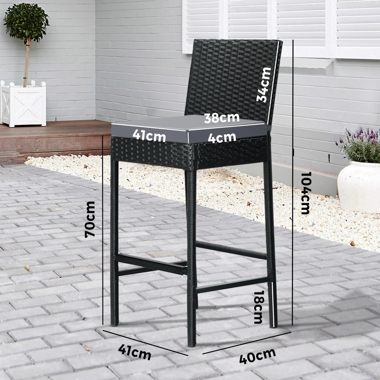 2 Livsip Garden Bar Stools Rattan Dinning Chairs Cafe Outdoor Patio Chairs 4X - Black, 2 of 3