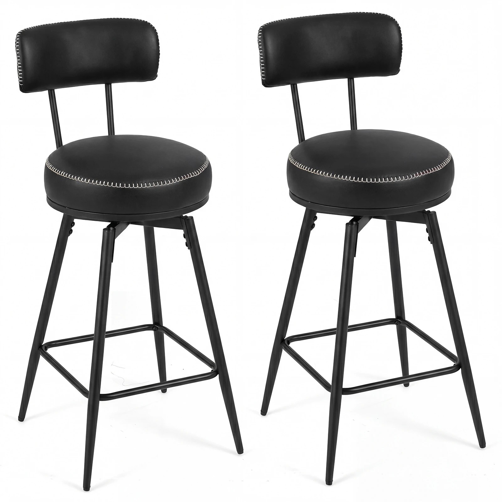 1 Costway 2x Swivel Bar Stools Modern Counter Height Chairs Kitchen Faux Leather Upholstered Barstools, 1 of 3