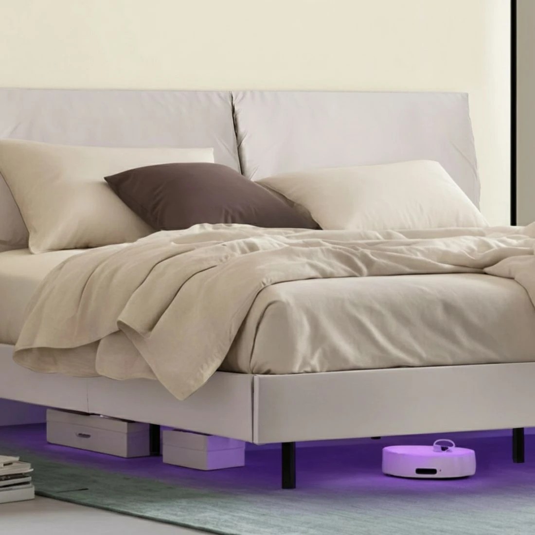 9 Artiss Double Bed Frame RGB LED Floating Beds Adjustable Headboard - White, 9 of 9
