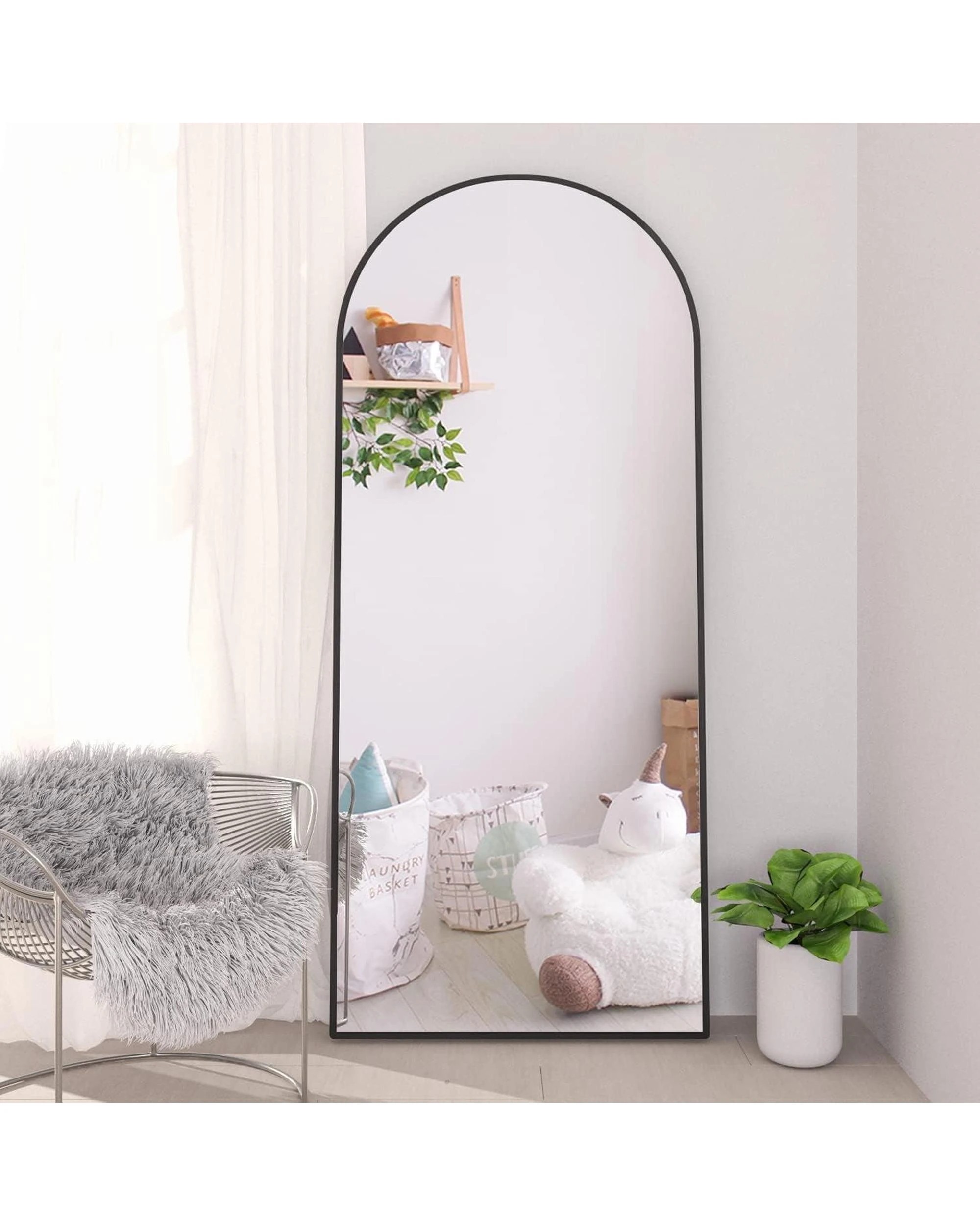 8 OAKORY 165x60cm Arched Full Length Mirror, Floor Mirror for Bedroom Living Room Entry Black - Black, 8 of 8