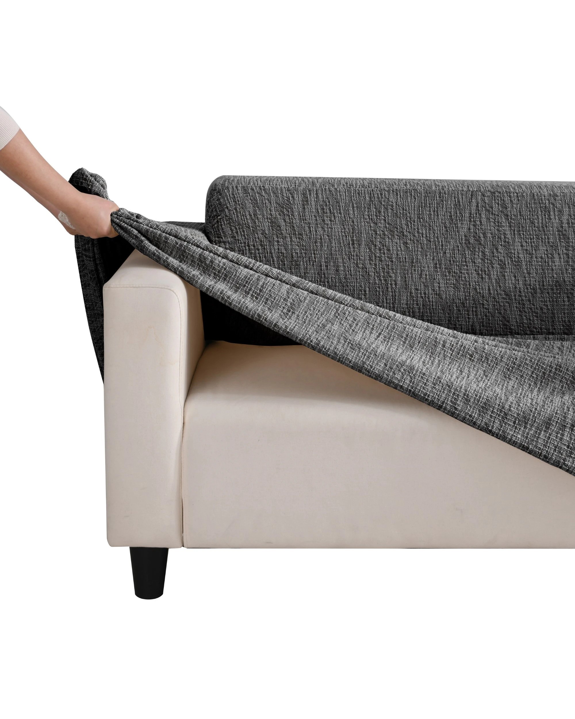 2 Sherwood Faux Linen Stretch Fit Couch Covers 2 Seater - Black, 2 of 3