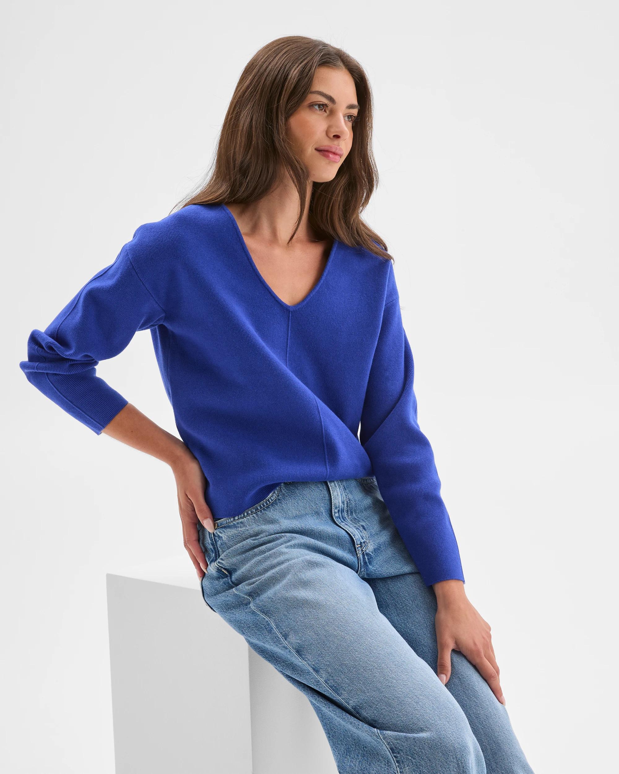1 Target Petites Australian Cotton Blend Polished V-Neck Jumper COBALT BLUE, 1 of 7