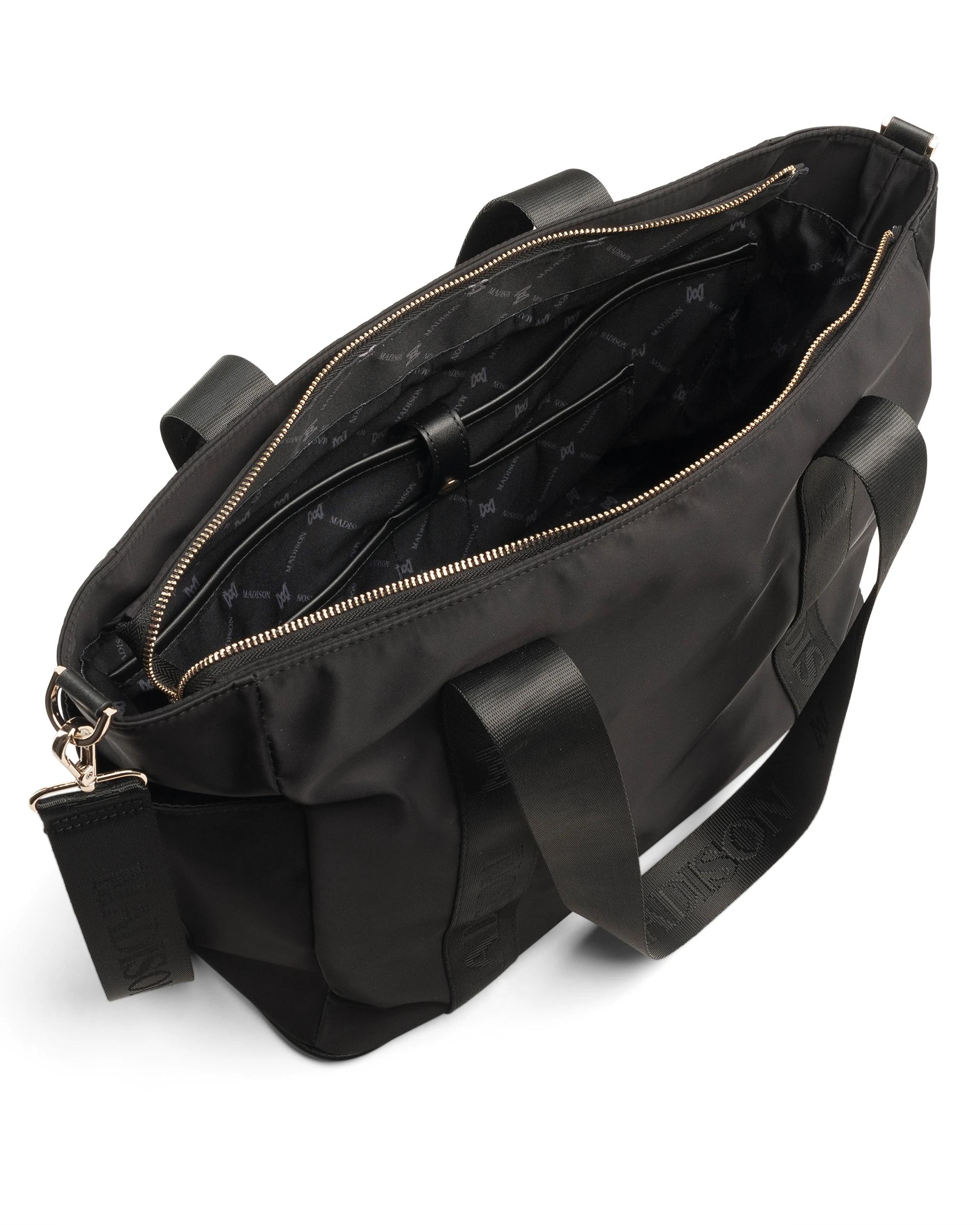 6 Madison Accessories Anita Large Nylon Tote Bag BLACK, 6 of 7
