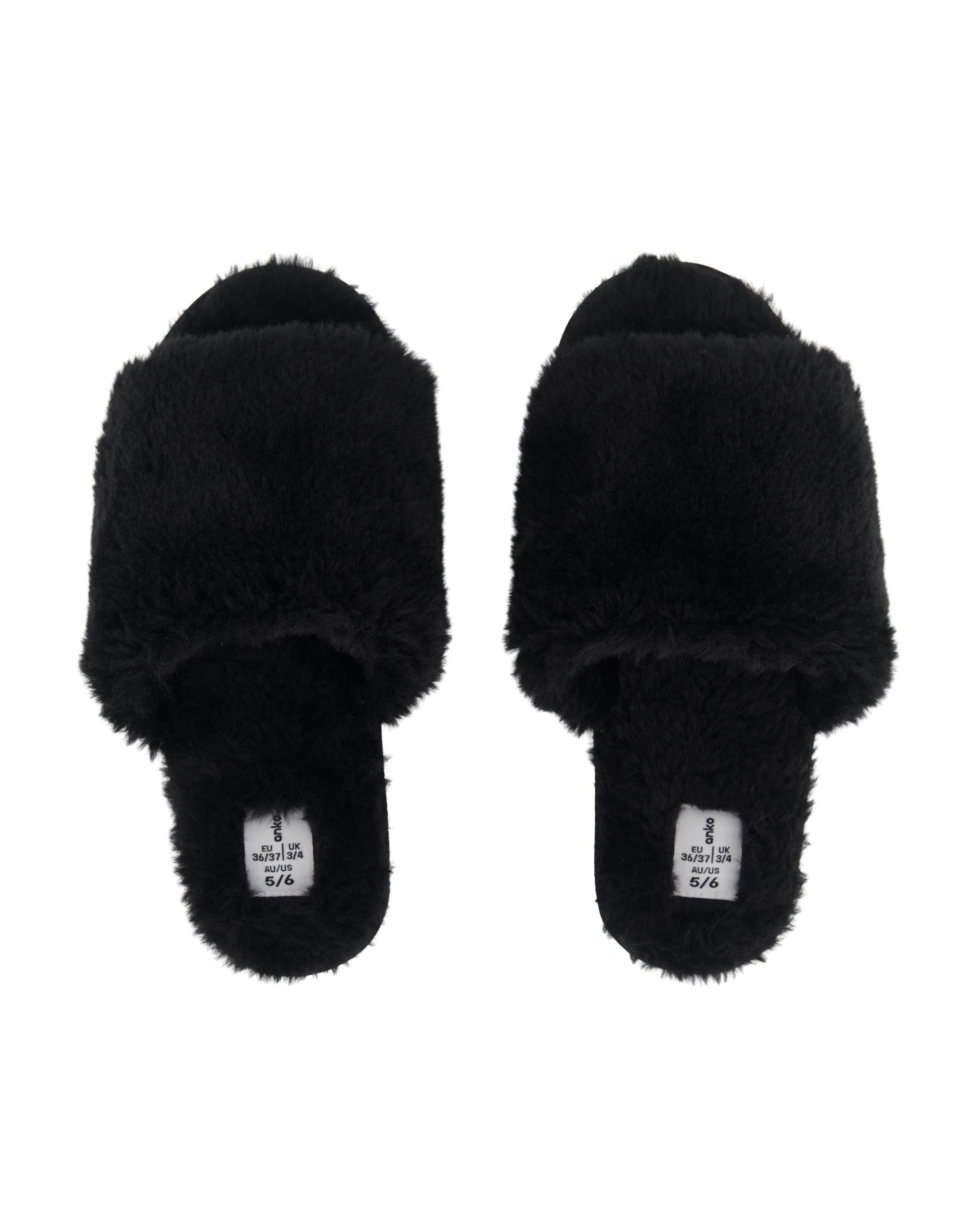 2 EVA Outsole Furry Slides Black, 2 of 3