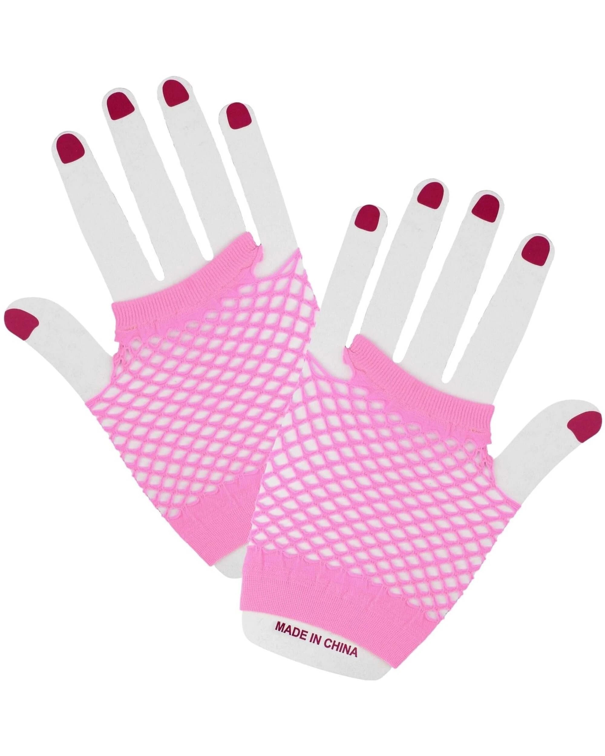 1 JD Party Neon Short Fingerless Fishnet Gloves - One Size - Pink, 1 of 2