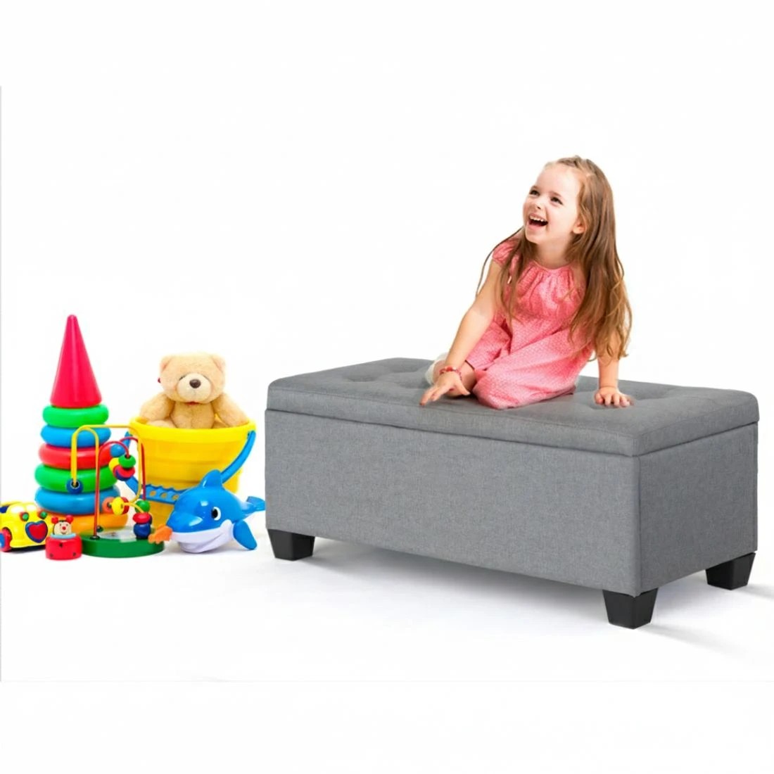 4 Artiss Storage Ottoman Blanket Box 97cm Linen - Grey, 4 of 9