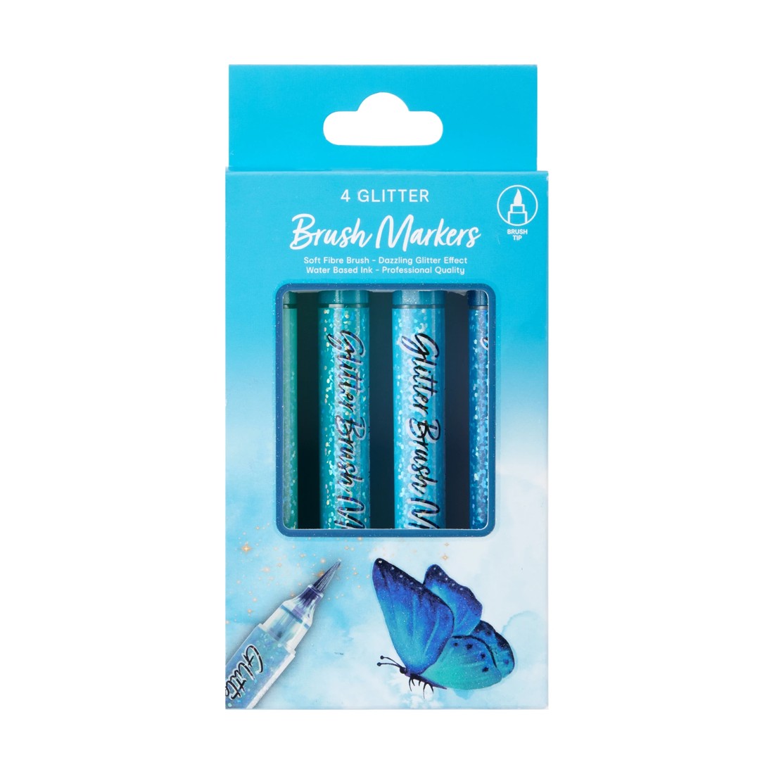 1 4 Pack Glitter Brush Markers - Blue, 1 of 5
