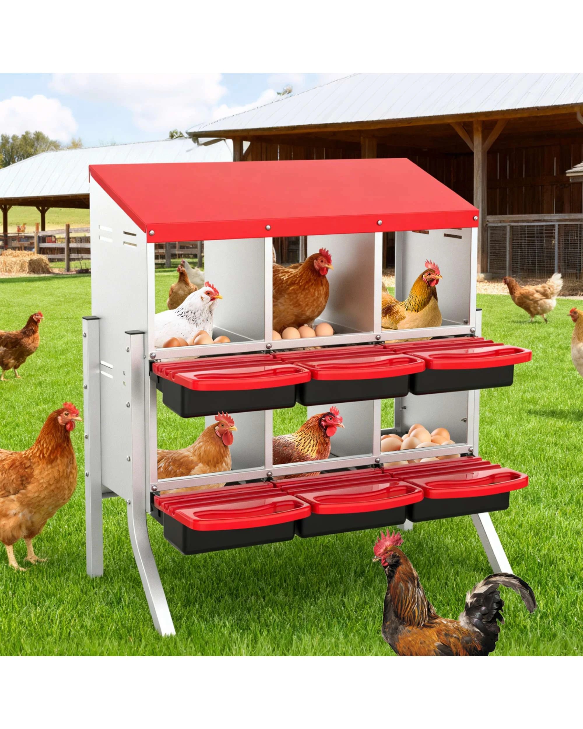 4 Advwin 6 Holes Chicken Nesting Boxes Metal Chicken Egg Laying Box Egg Collection, 4 of 9