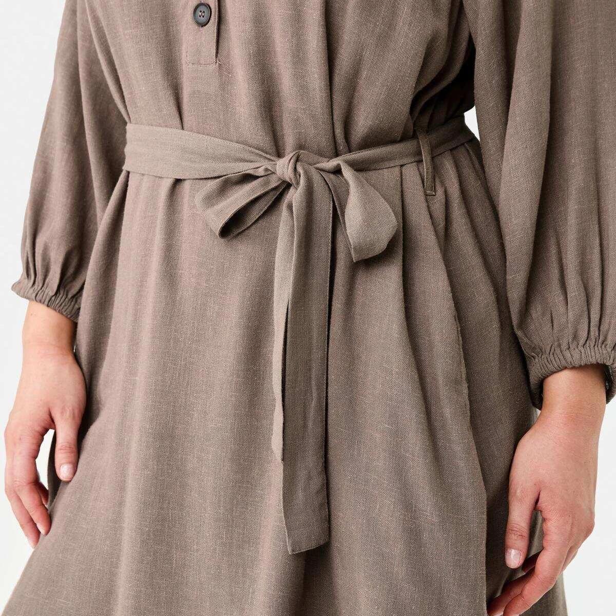 7 Elbow Sleeve Linen Blend Mini Dress DEEP TAUPE, 7 of 9
