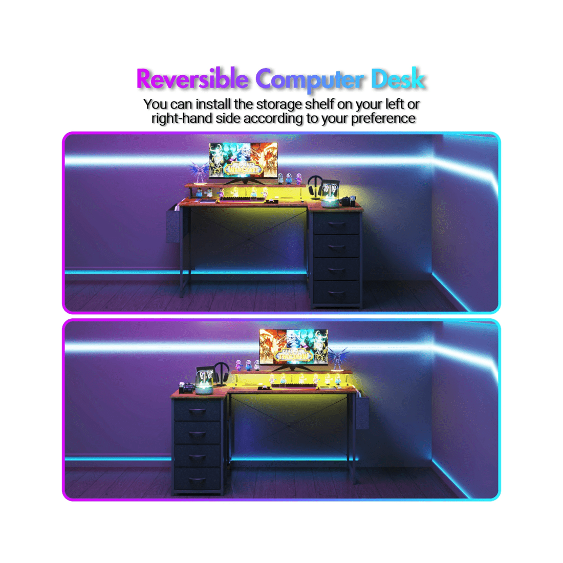 7 Advwin 140cm Walnut L Shaped Computer Desk With Led Lights & Power Outlets, 7 of 10