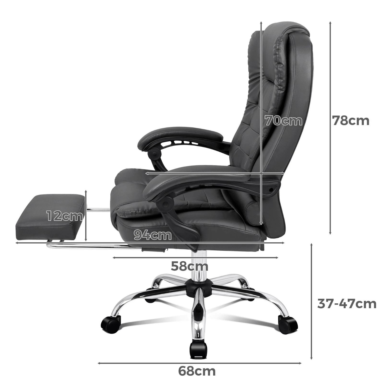 4 Alfordson Massage Office Chair Heated Seat Executive Racer Gaming PU Leather - Grey, 4 of 10
