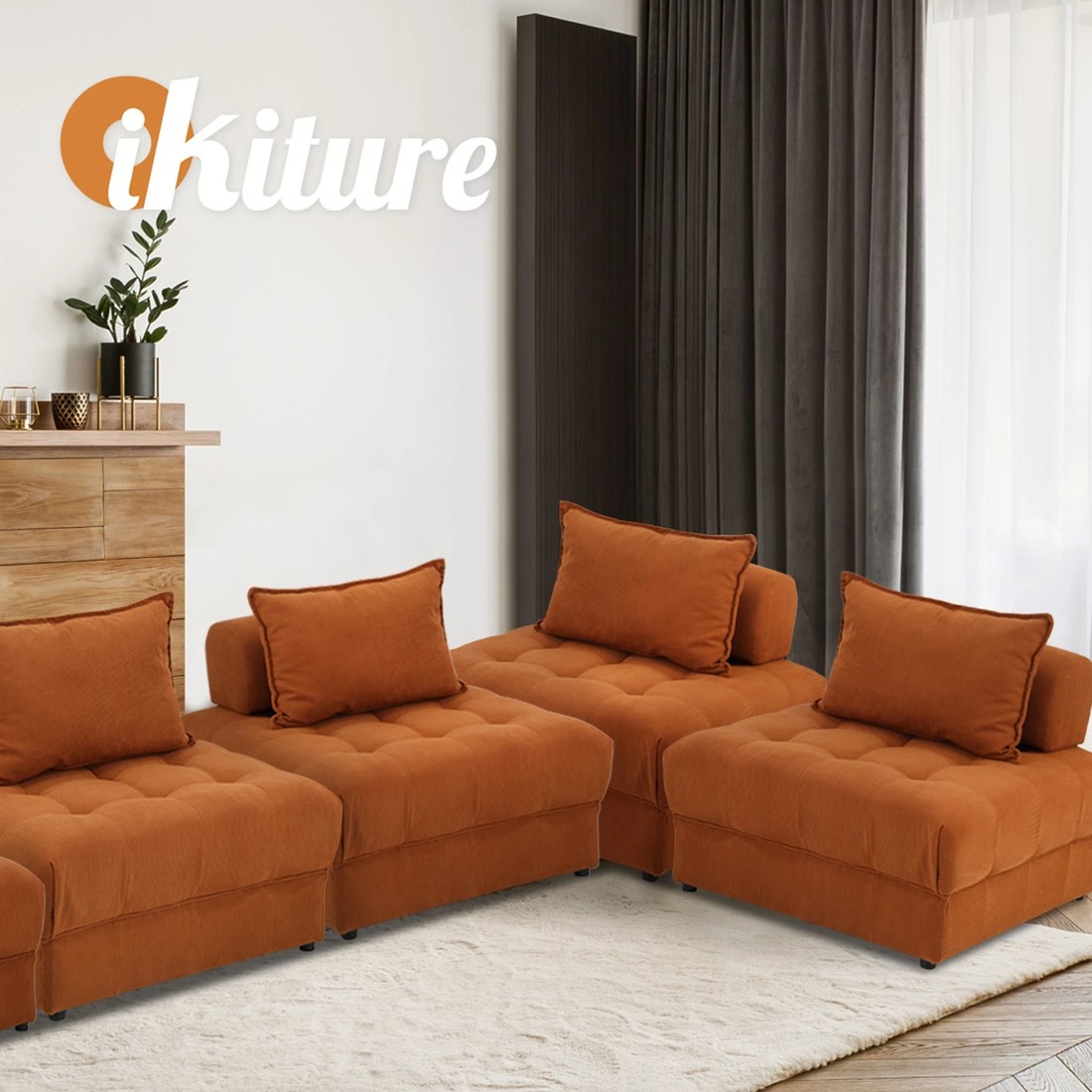 7 Oikiture 3 Seater Velvet Modular Sofa Lounge Chair Armless Tofu Back
 - Brown, 7 of 10