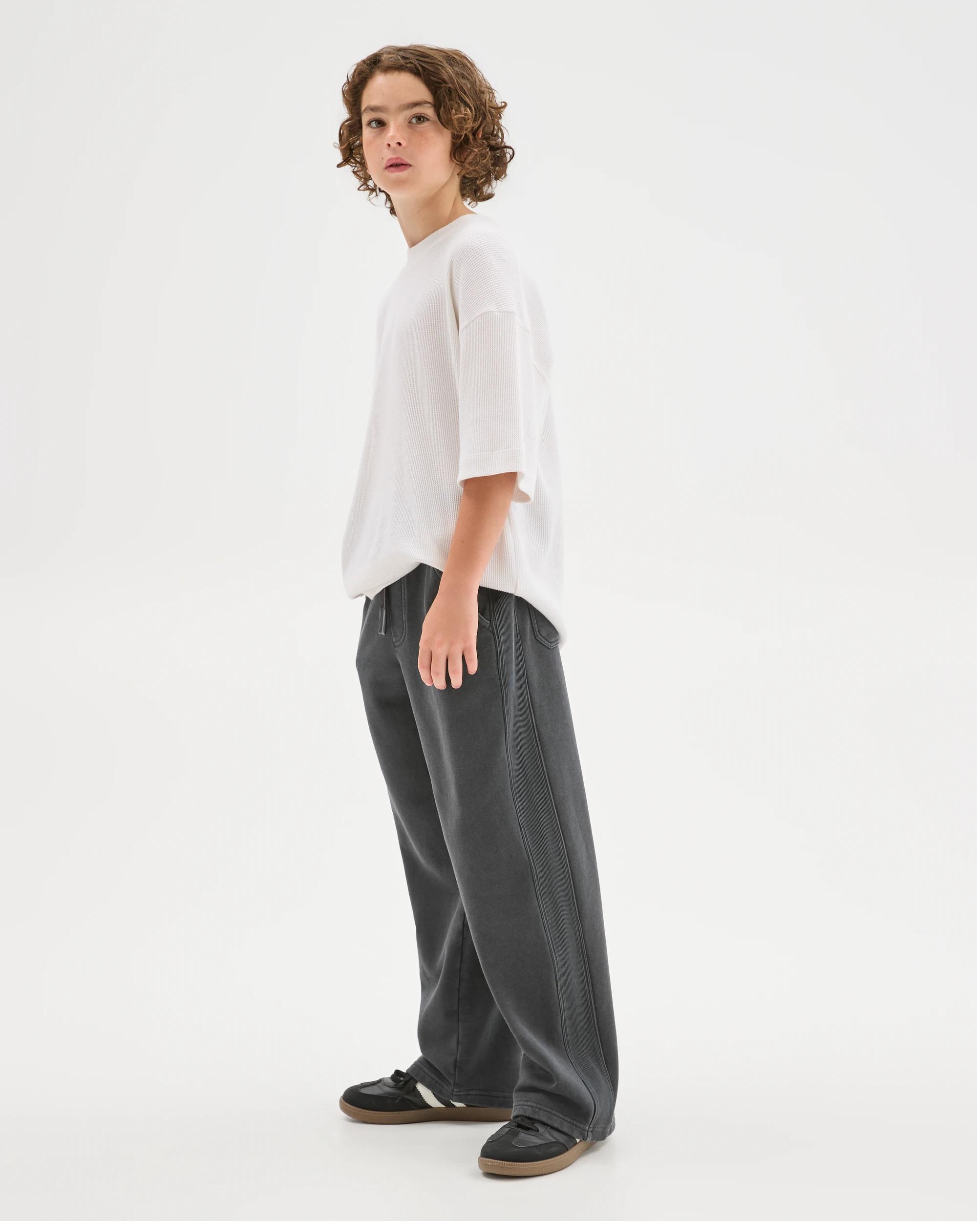 1 Target Kids Australian Cotton Blend French Terry Side Stripe Wide Leg Trackpants BLACK, 1 of 6