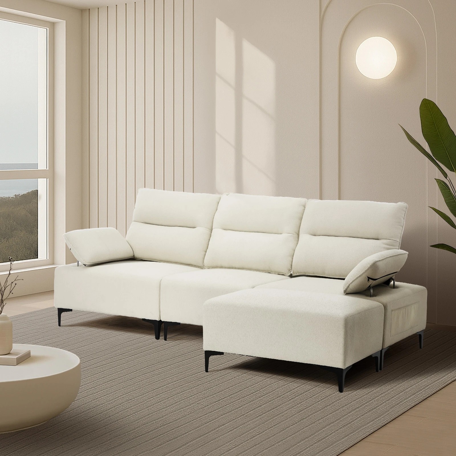 2 Oikiture 4 Seater Chenille Modular Sofa Couch Ottoman - Beige, 2 of 10