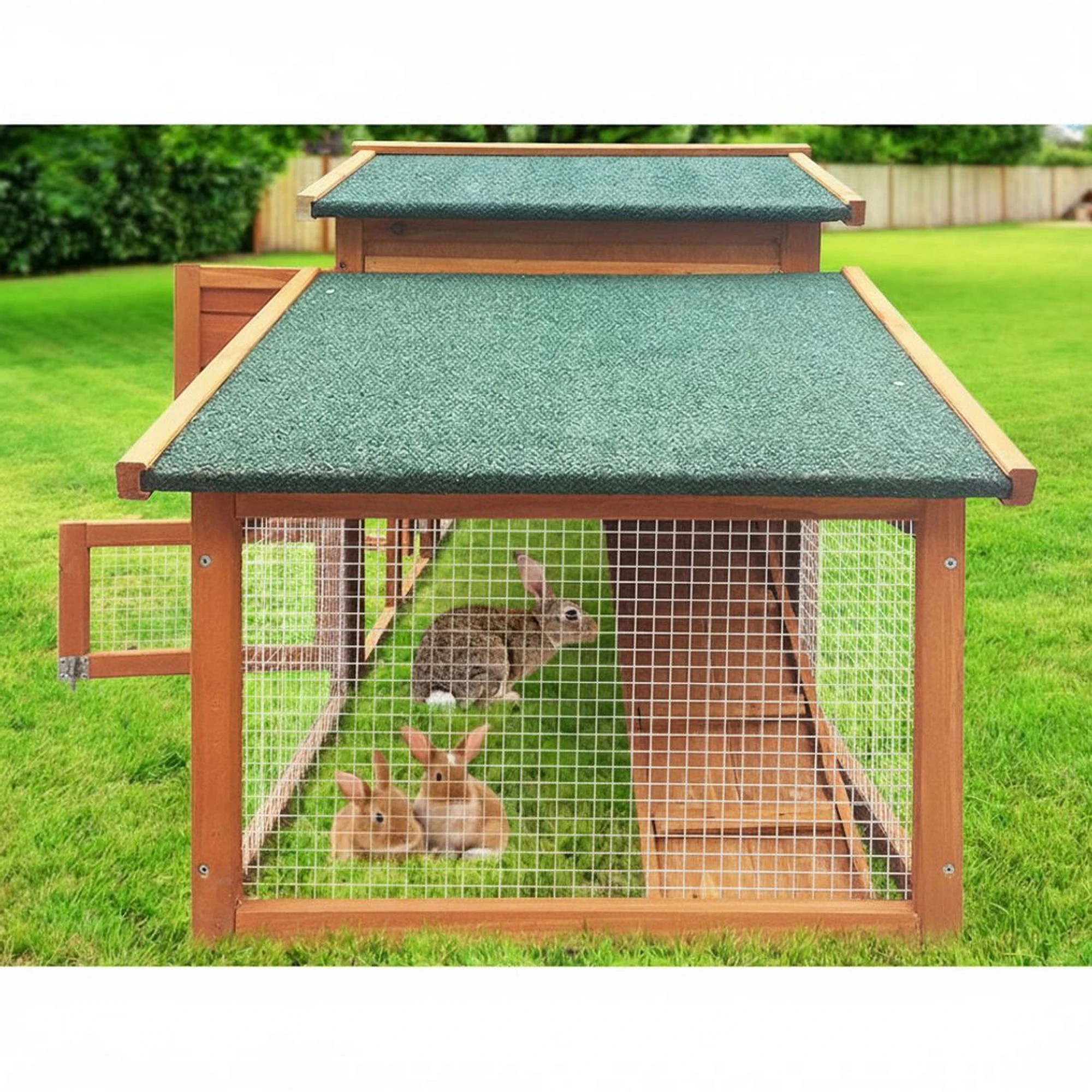 6 i.Pet Chicken Coop Rabbit Hutch Large House Outdoor Wooden Pet Bunny Run Cage - Brown, 6 of 10