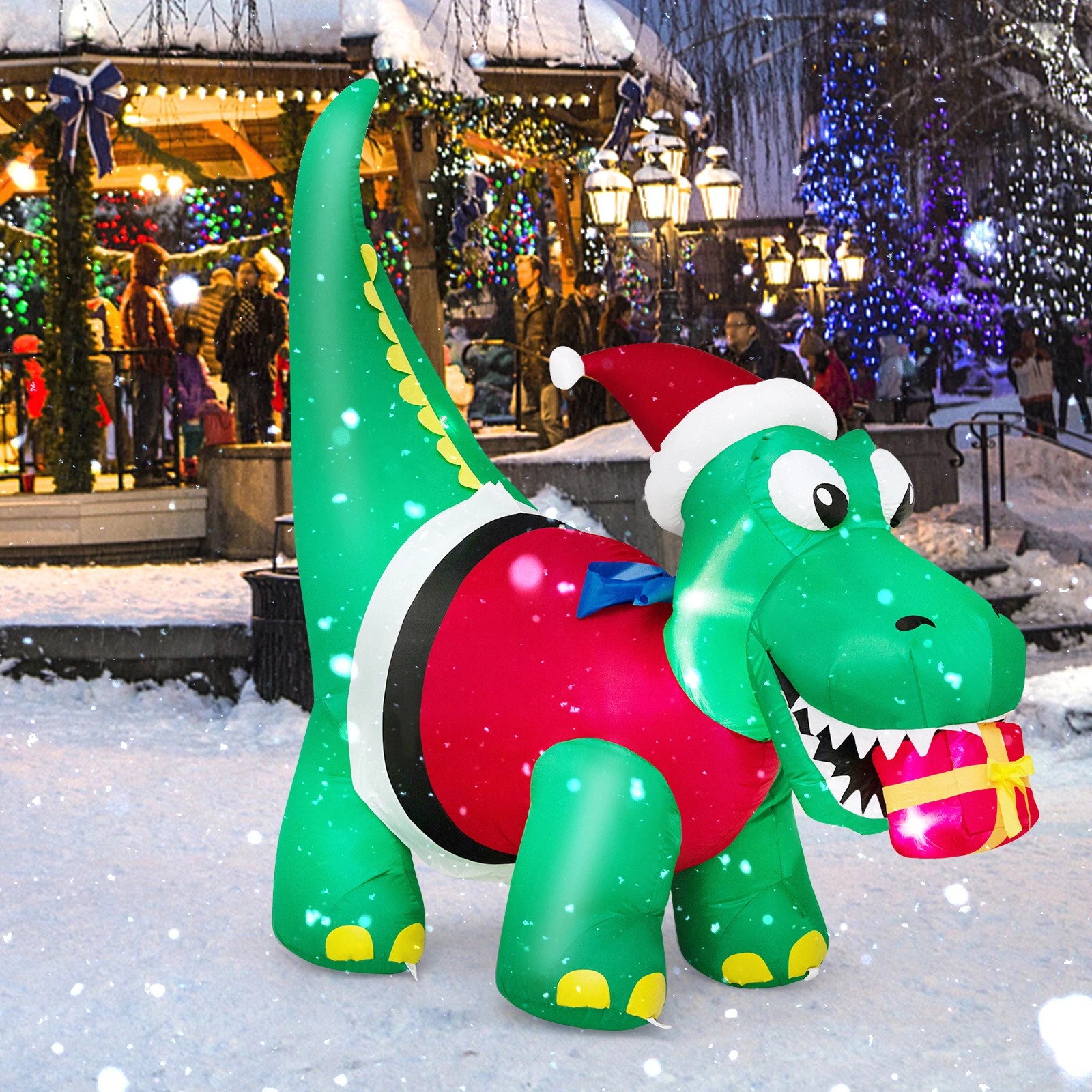 3 Costway 1.85M Christmas Inflatables Dinosaur & Gift Box LED Lights Xmas Outdoor Decoration, 3 of 10