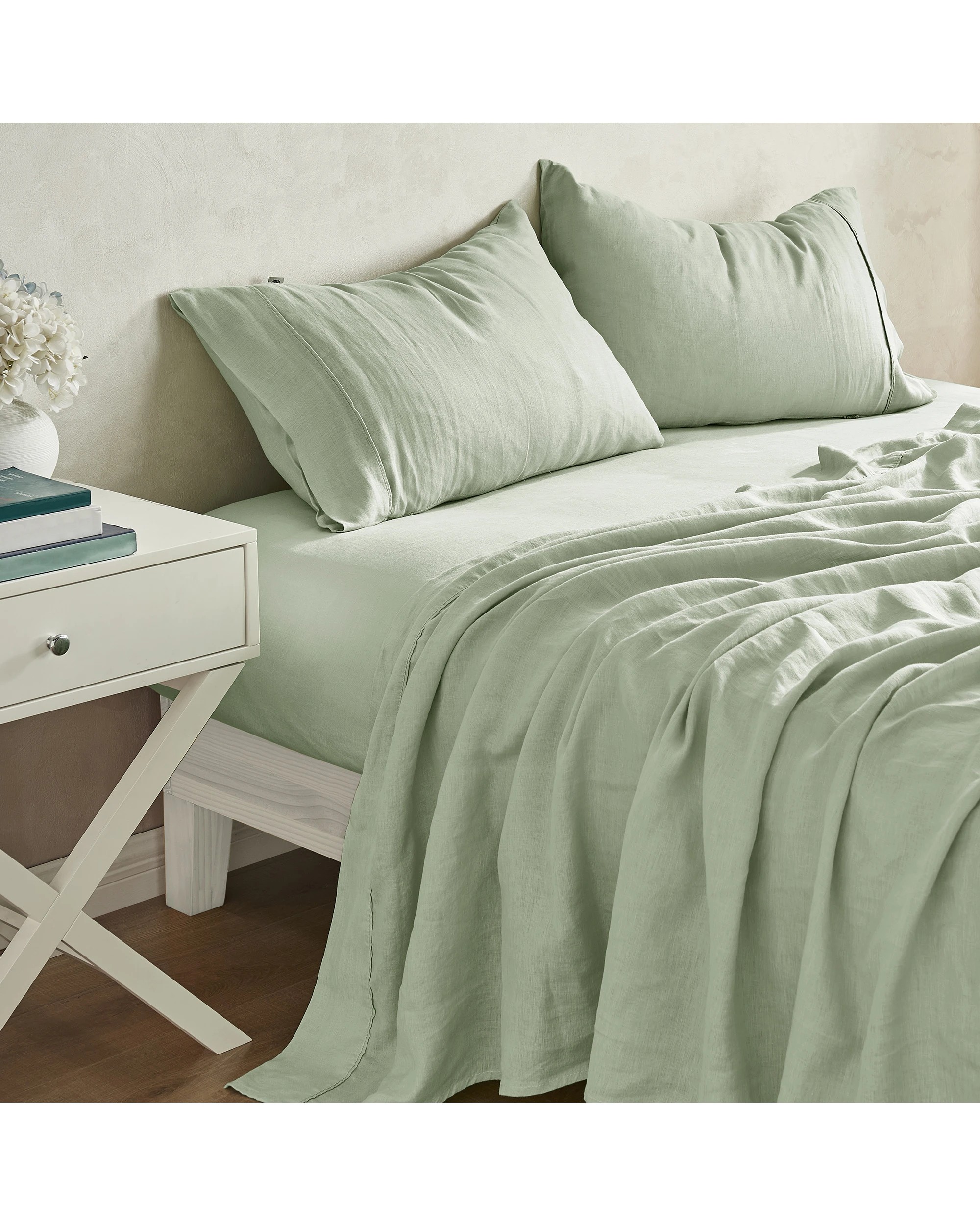 3 Natural Home 100% European Flax Linen Sheet Set - King Single Bed - Willow Green, 3 of 6