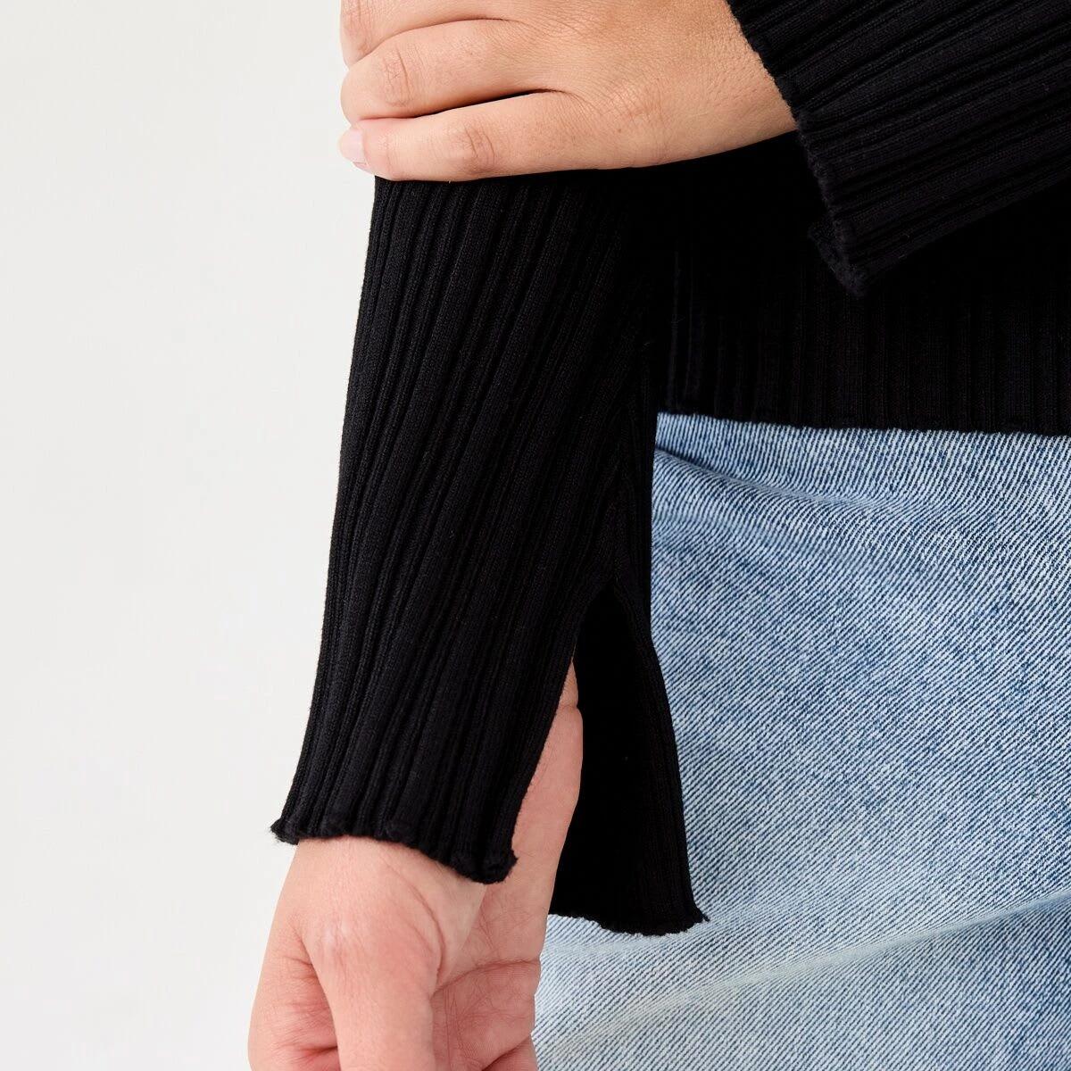 7 Long Sleeve Rib Boat Neck Top BLACK, 7 of 7