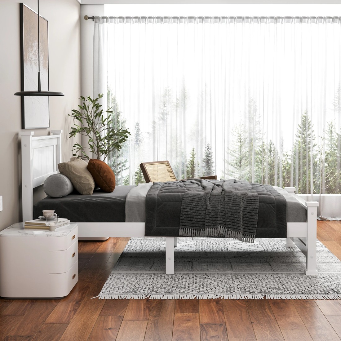 4 Alfordson Bed Frame Wooden Timber King Single Mattress Base Platform Arne - White, 4 of 10