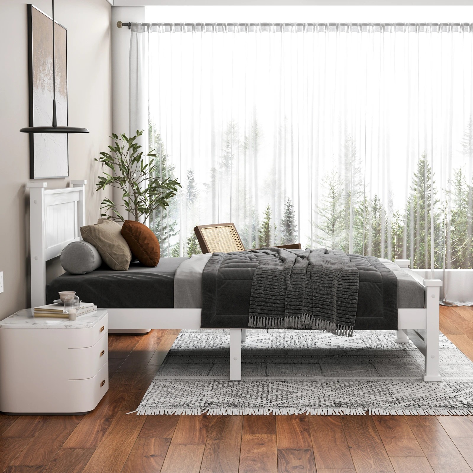 4 Alfordson Bed Frame Wooden Timber King Single Mattress Base Platform Arne - White, 4 of 10