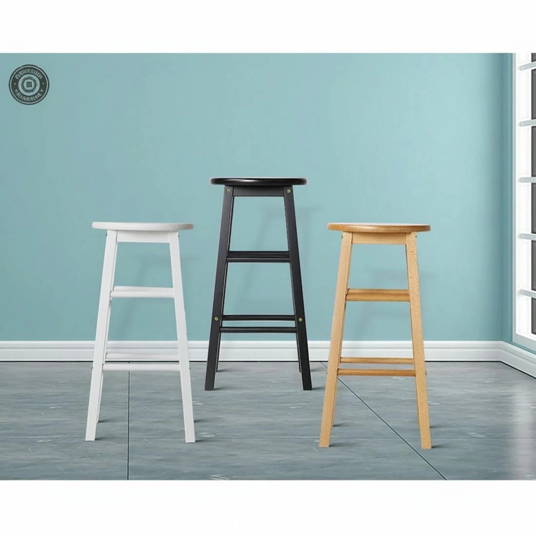 7 Artiss 2x Bar Stools Round Chairs Wooden - White, 7 of 9