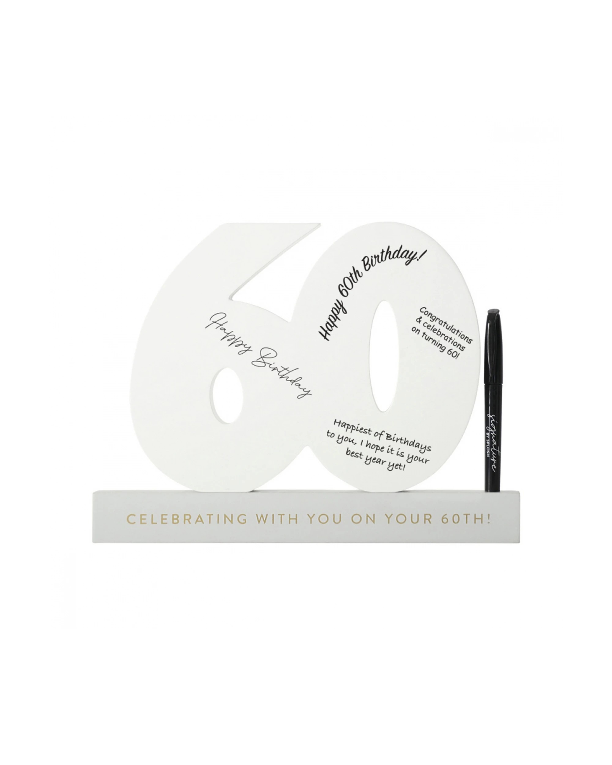 4 Splosh 60th Birthday Wooden Signature Number W/ Marker Keepsake 29x21cm White
 - White, 4 of 8