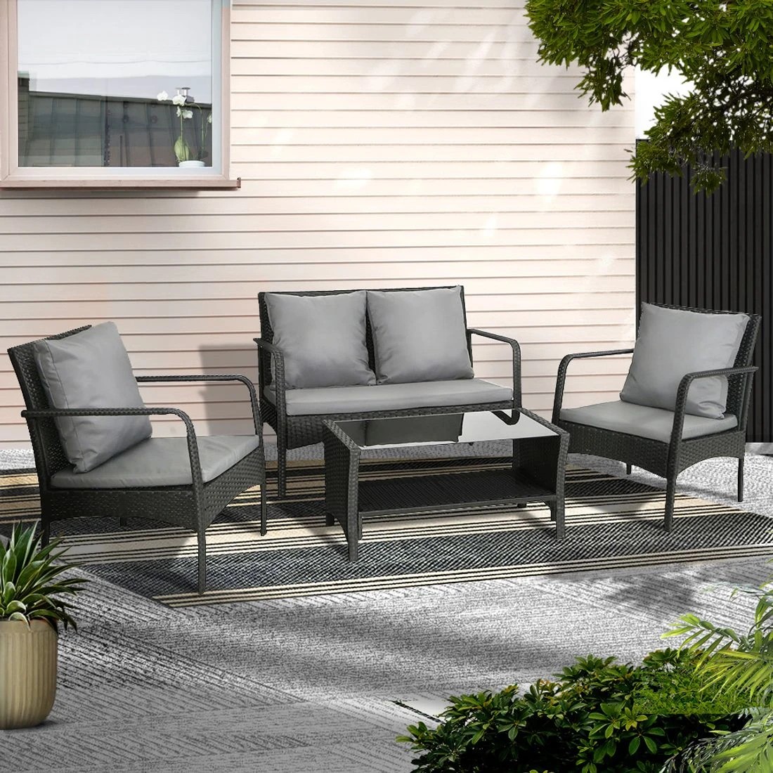3 Gardeon Outdoor Sofa Set Lounge Setting Durable Space Saving Modern Decor Easy Assembly Sturdy Versatile - Black, 3 of 7