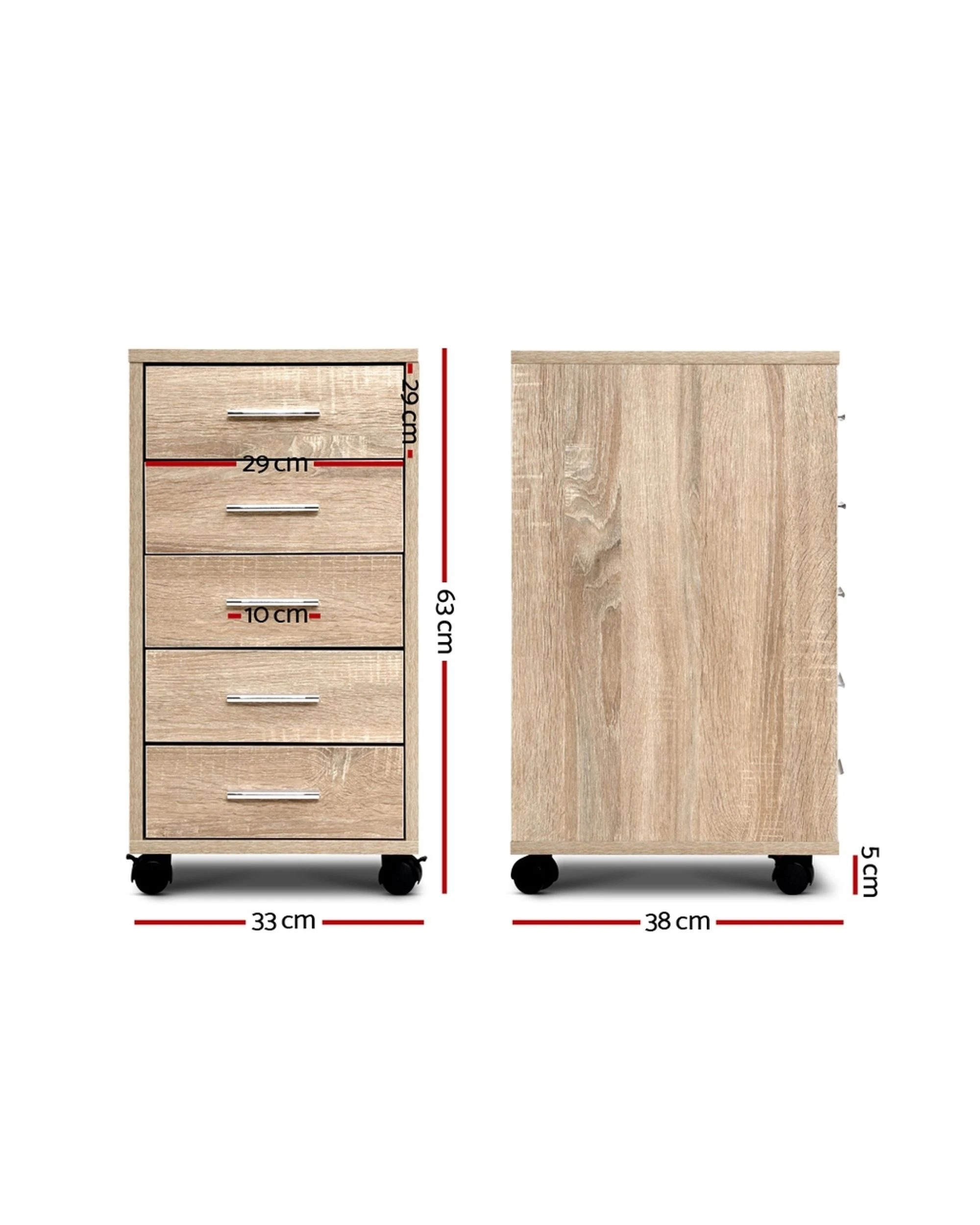 2 Artiss Filing Cabinet 5 Drawer Office Storage Organiser
 - Brown, 2 of 3