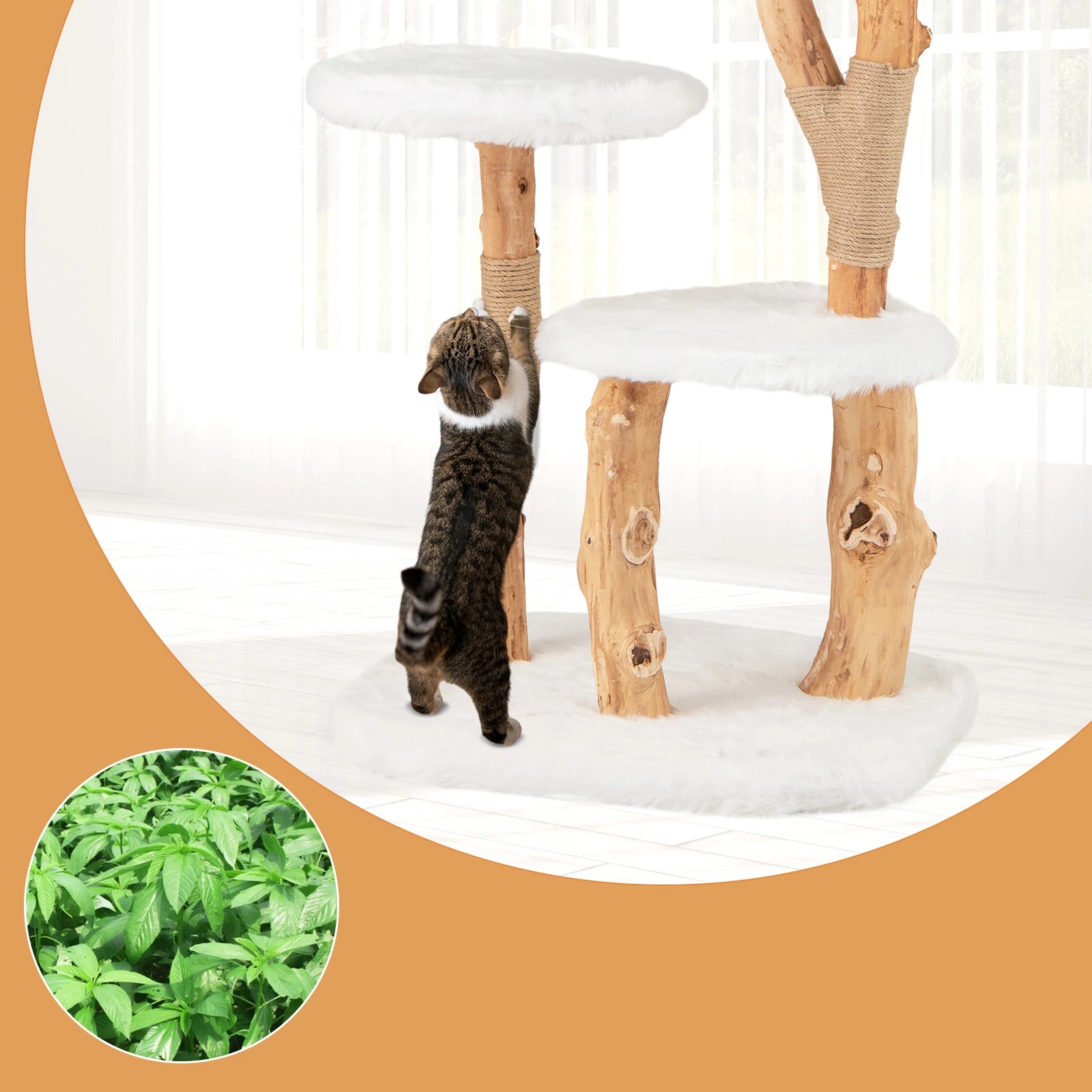 4 Costway 1.1M Solid Wood Cat Tree Kitten Climbing Activity Tower w/Scratching Post, 4 of 6