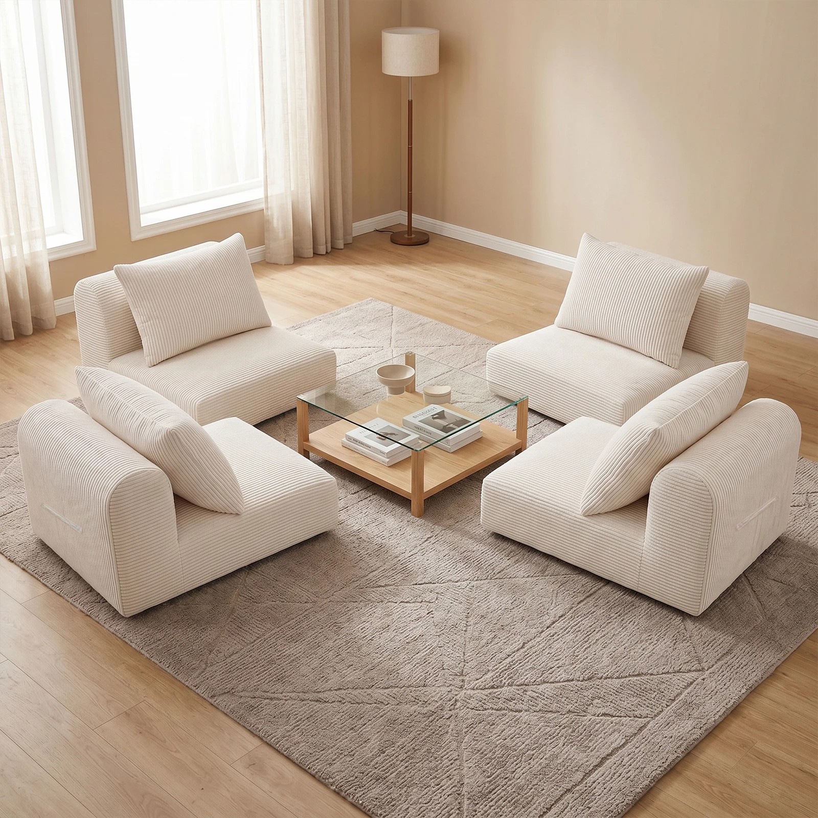 5 Advwin 172cm Modular Sectional Loveseat Sofa 3 in 1 Convertible Floor Lounger Boneless Cloud Couch - Beige, 5 of 6