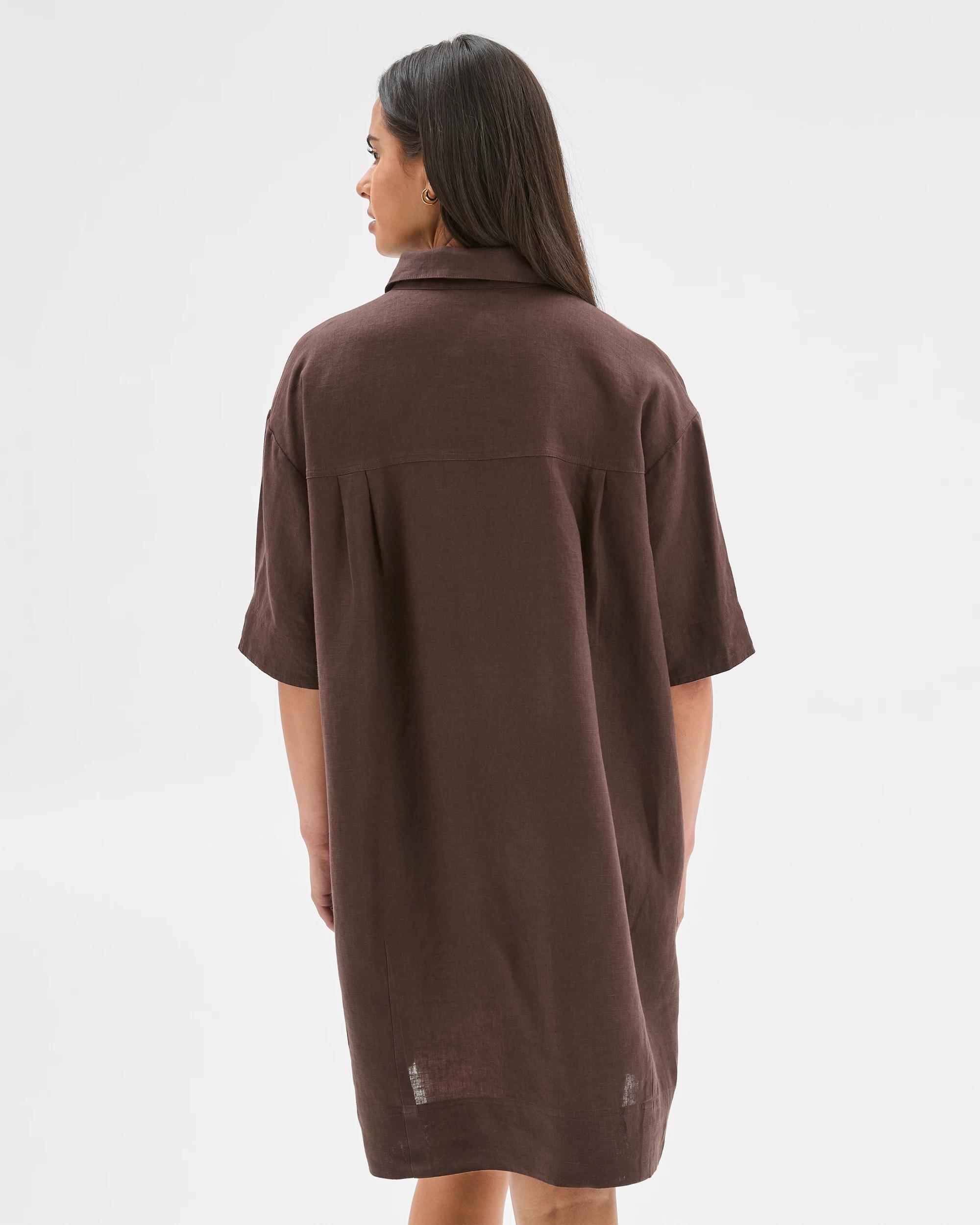 6 Target European Linen Short Sleeve Shirt Mini Dress BRUNETTE, 6 of 6