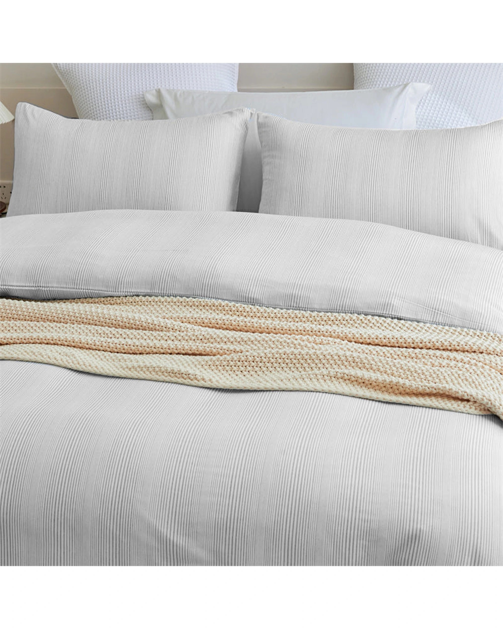 4 Cotton More Bamboo Cotton Striped Pattern Doona Quilt Cover Set King - Grey, 4 of 7