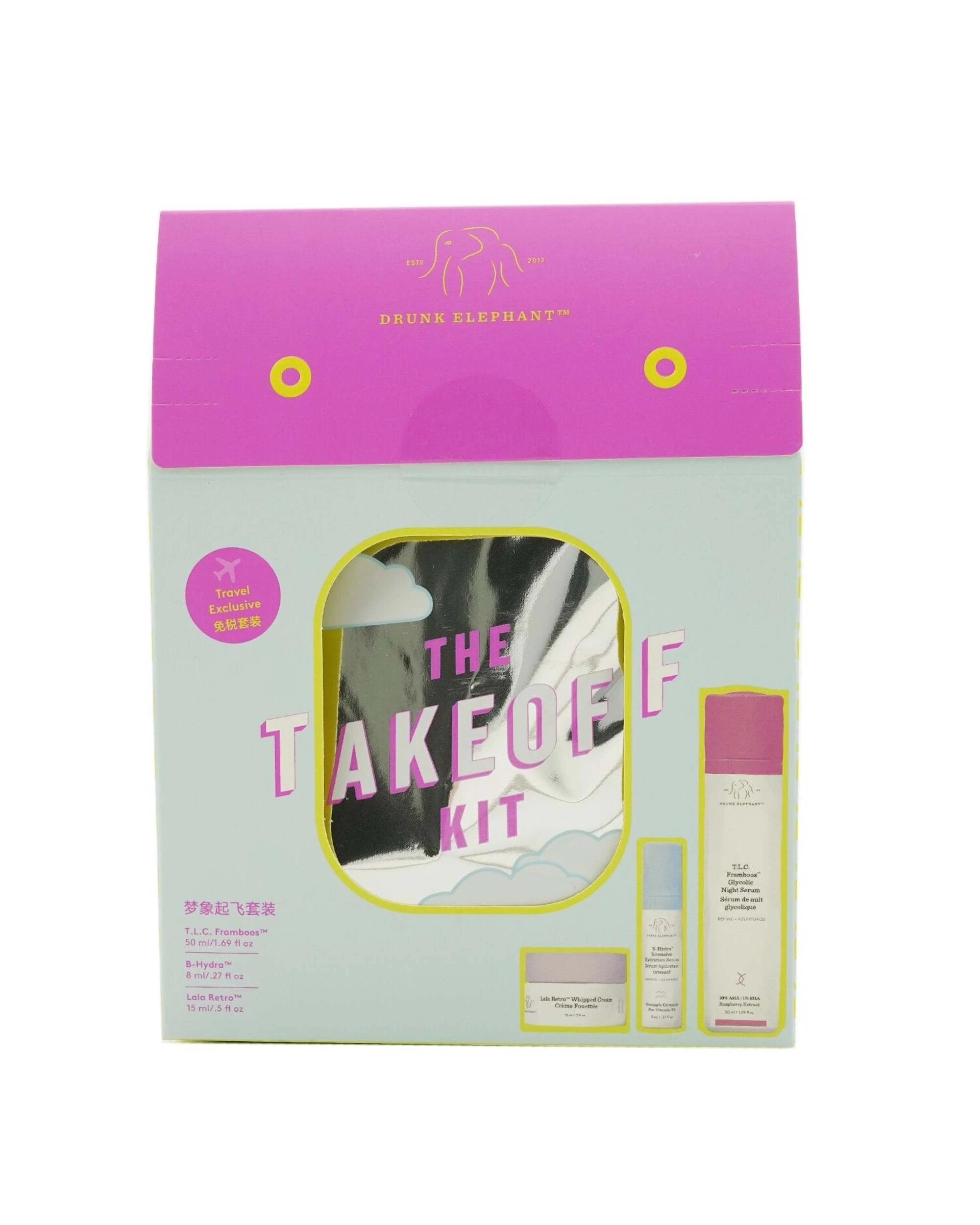 1 Drunk Elephant The TakeOff Kit: T.L.C Framboos Night Serum 50ml+ B-Hydra Serum 8ml+ Lala Retro Whipped Cream 15ml  3pcs, 1 of 3