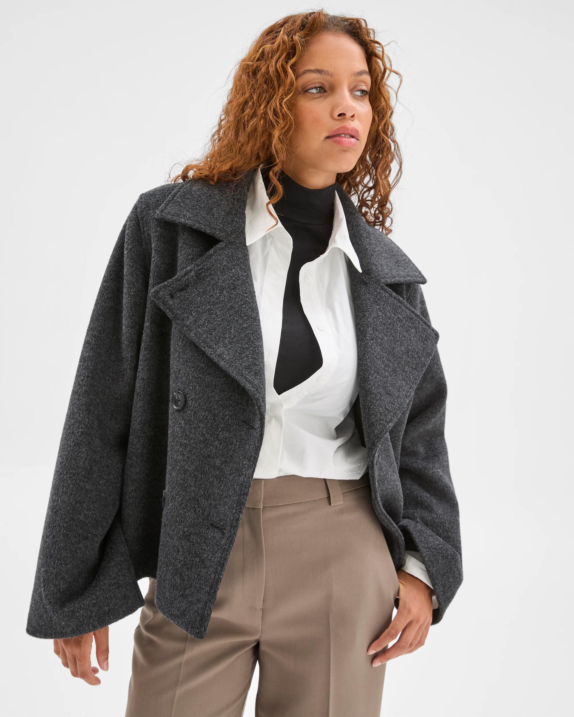 2 Preview Double Breasted Short Coat GREY, 2 of 6