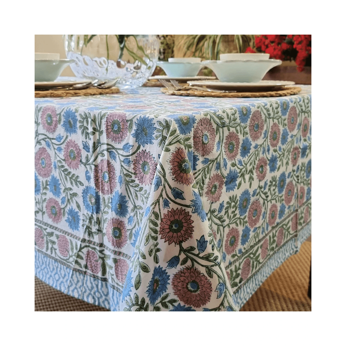 2 Kolka Kumudani Hand Block-Printed Tablecloth - Pink, 2 of 8
