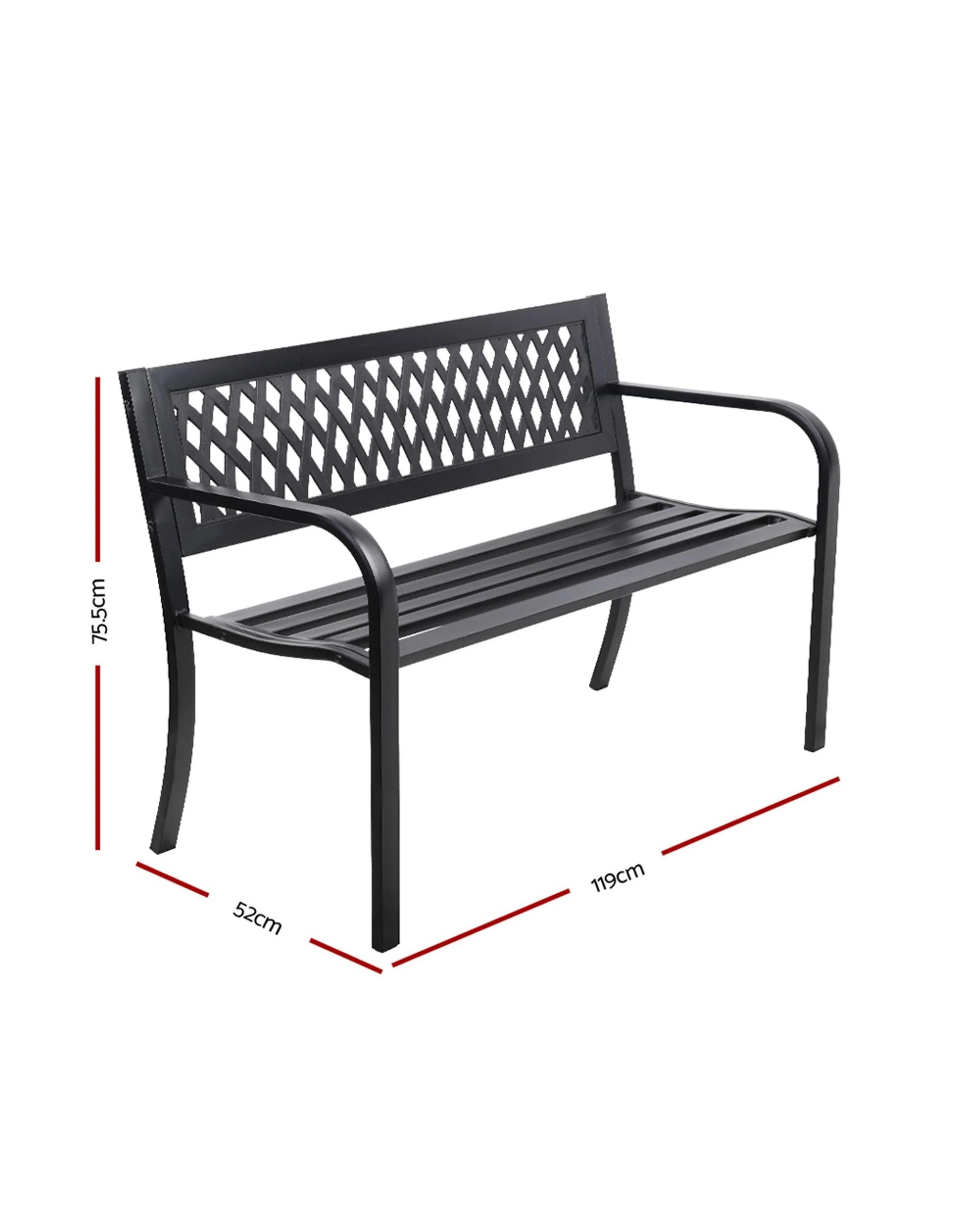 2 Gardeon Outdoor Garden Bench Seat Steel Outdoor Furniture 2 Seater Park
 - Black, 2 of 3