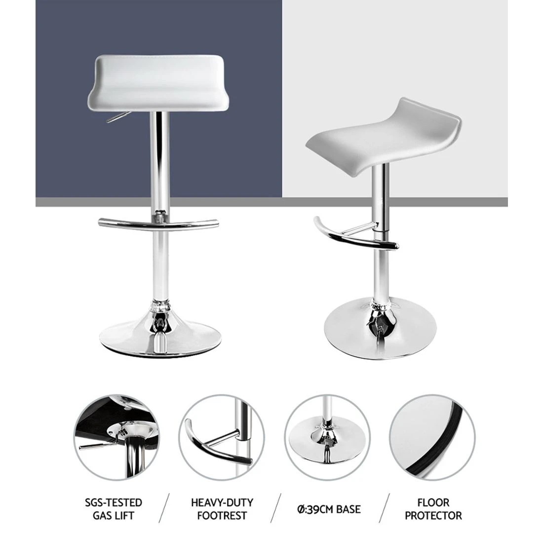 4 Artiss 2x Bar Stools Adjustable Gas Lift Chairs - White, 4 of 8