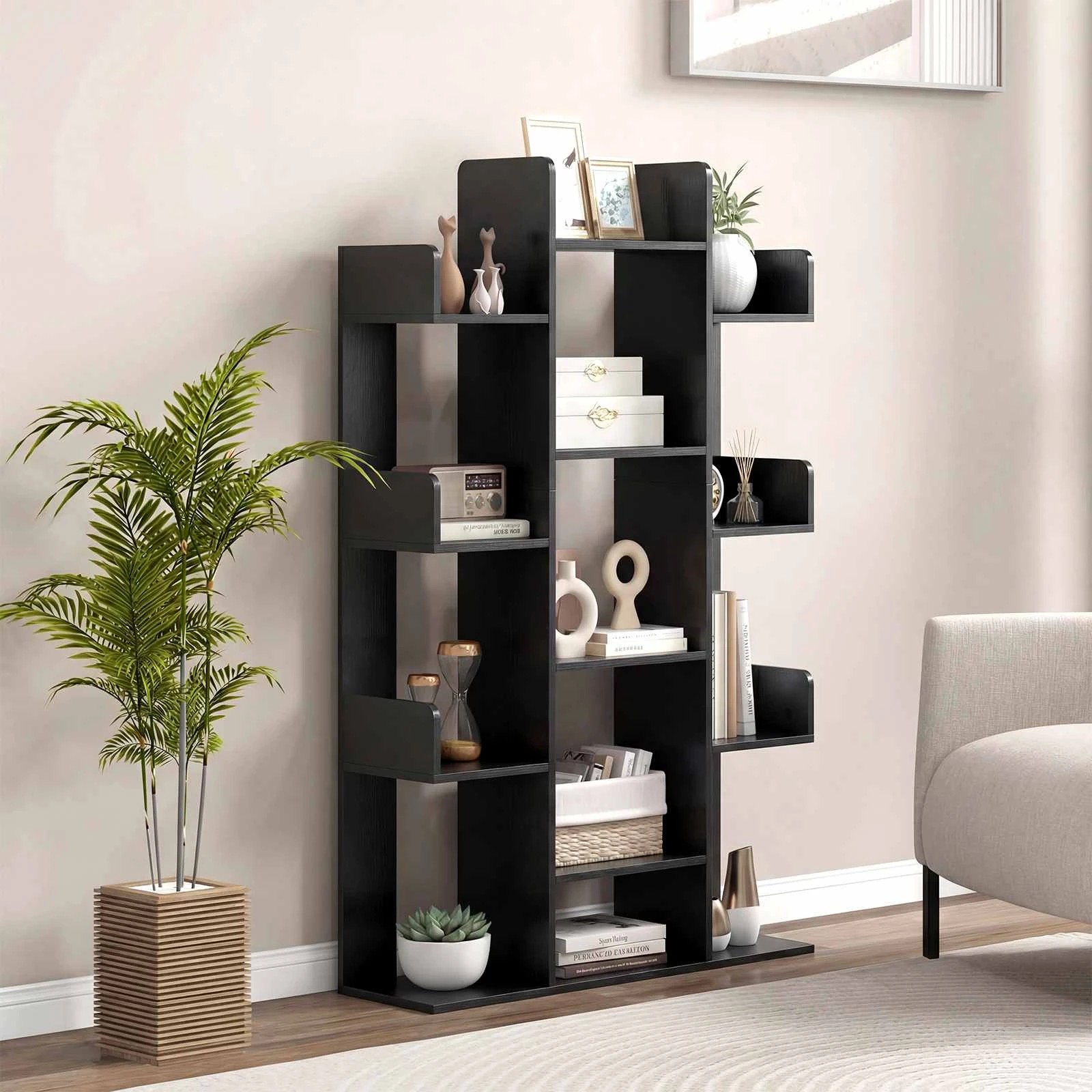 2 Costway Tree Bookshelf 140cm Bookcase w/13 Shelves Corner Book Storage Organizer Display Cube Shelf, 2 of 3