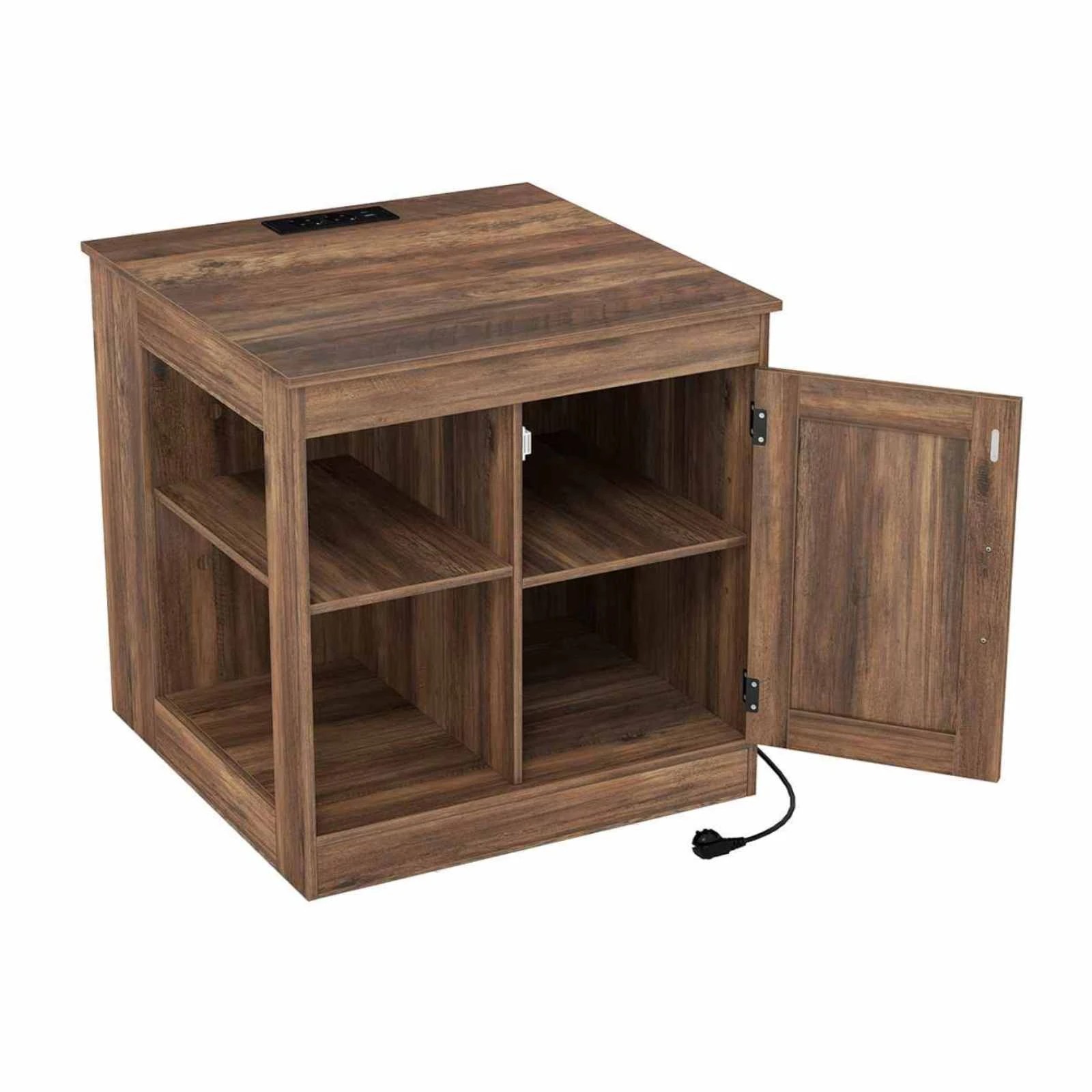 1 Costway Farmhouse End Table w/Power Outlets Sofa Bedside Table Nightstand, 1 of 4