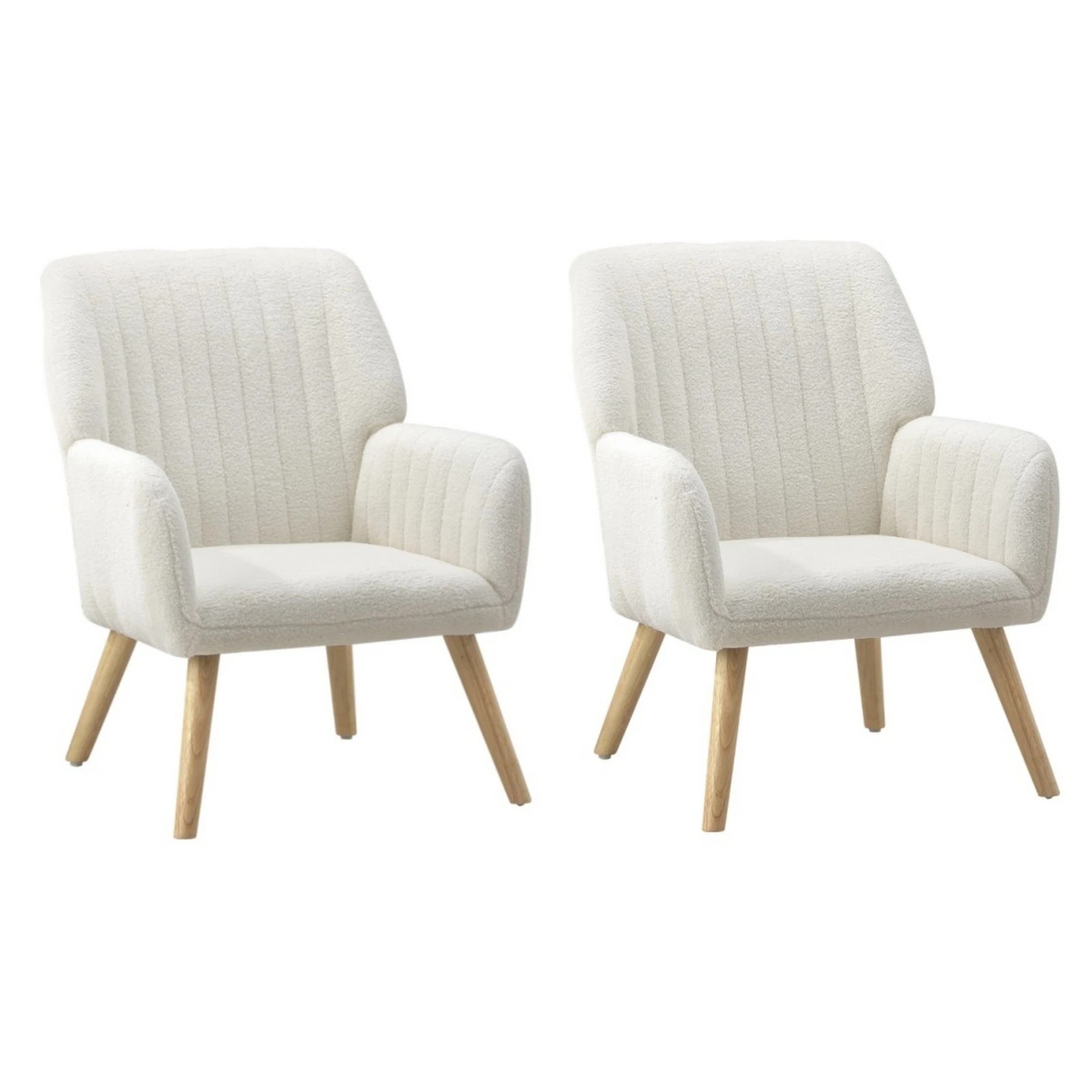 1 Oikiture 2x Armchair Lounge Sofa Chair Sherpa Accent Chairs Couches - White, 1 of 10