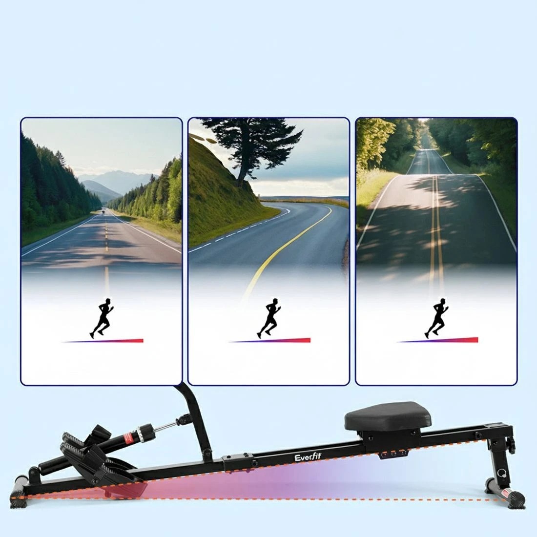 4 Everfit Hydraulic Rowing Machine Rower 12 Levels Resistance Exercise Fitness Gym - Black, 4 of 6