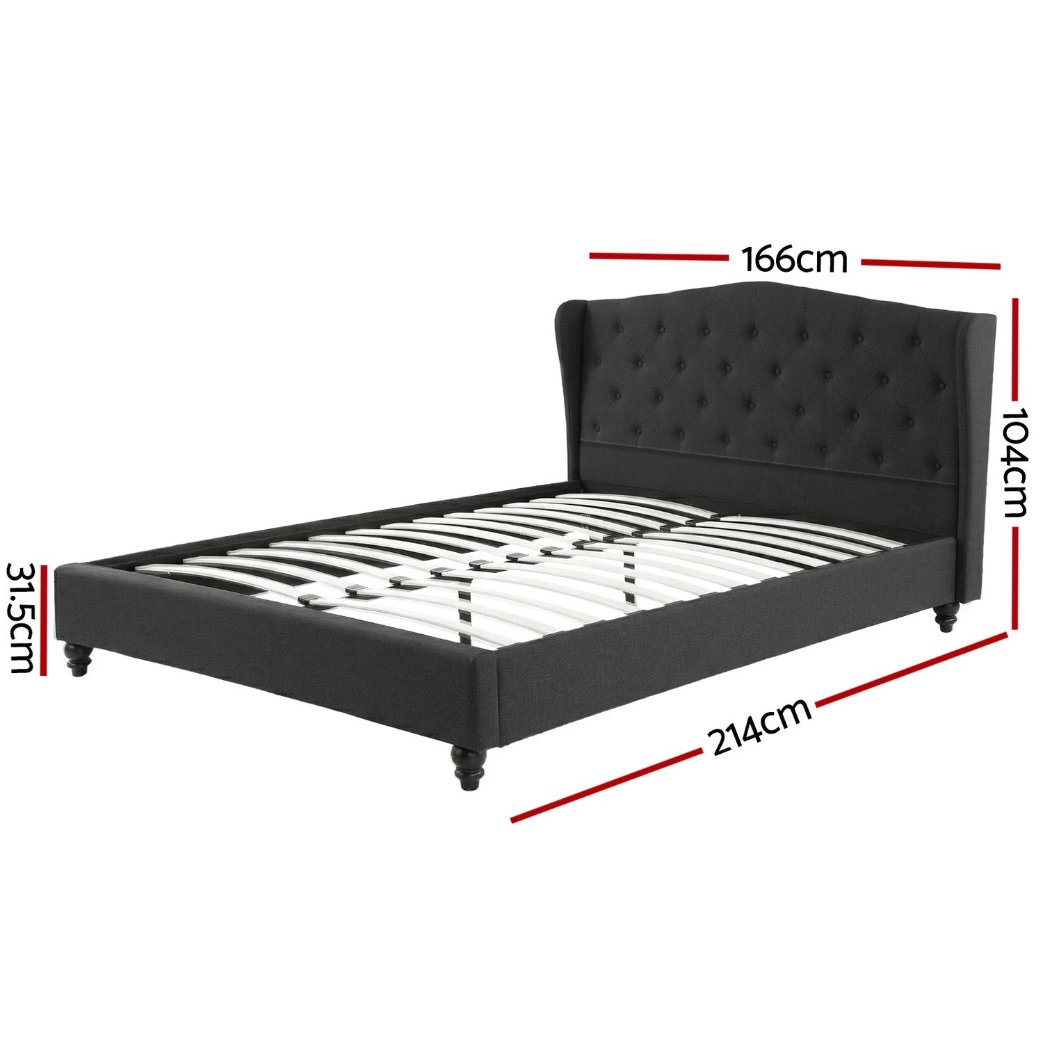2 Artiss Queen Bed Frame Wingback Headboard Charcoal  Linen Upholste Platform - Charcoal, 2 of 6