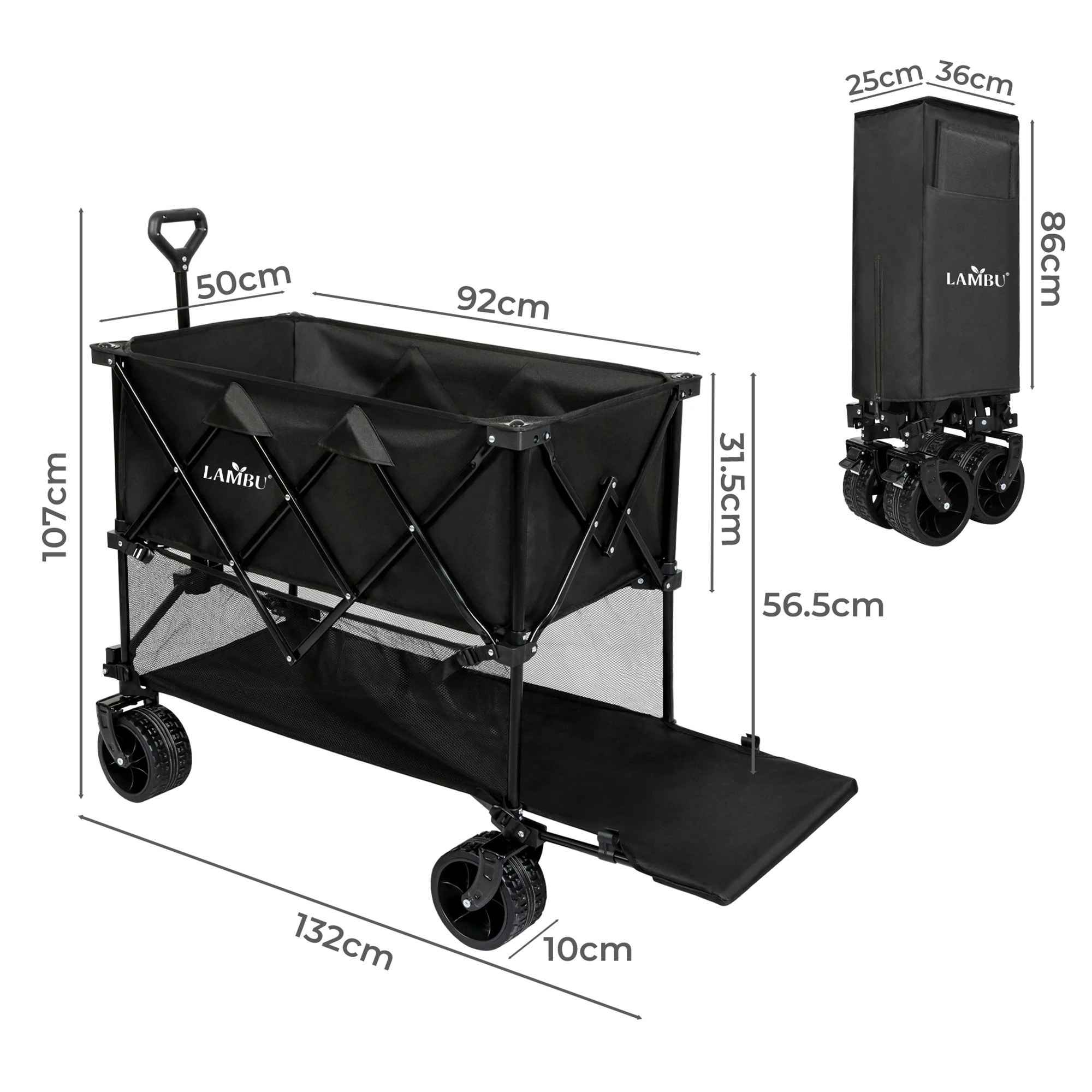 3 Lambu 400L Folding Wagon Beach Picnic Trolley In - Black, 3 of 5