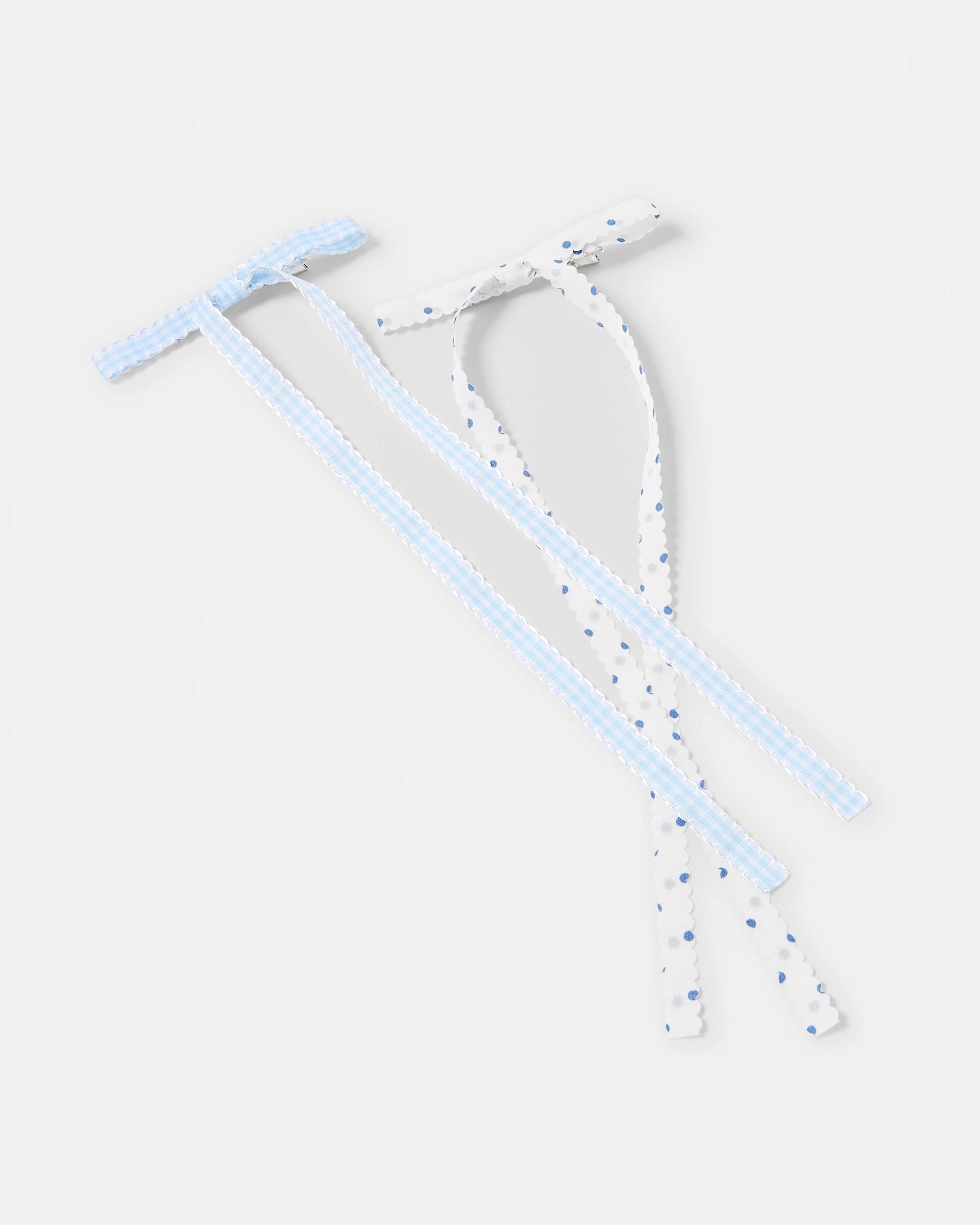 2 2 Pack Polka and Check Bow Hair Clips Blue, 2 of 4