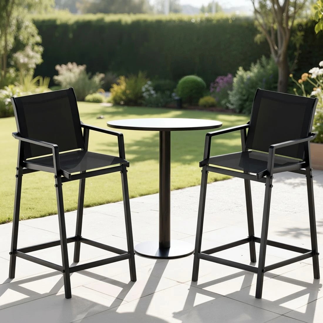 5 Gardeon 2PC Outdoor Bar Stools Steel Dining Chairs Patio Furniture Garden - Black, 5 of 6