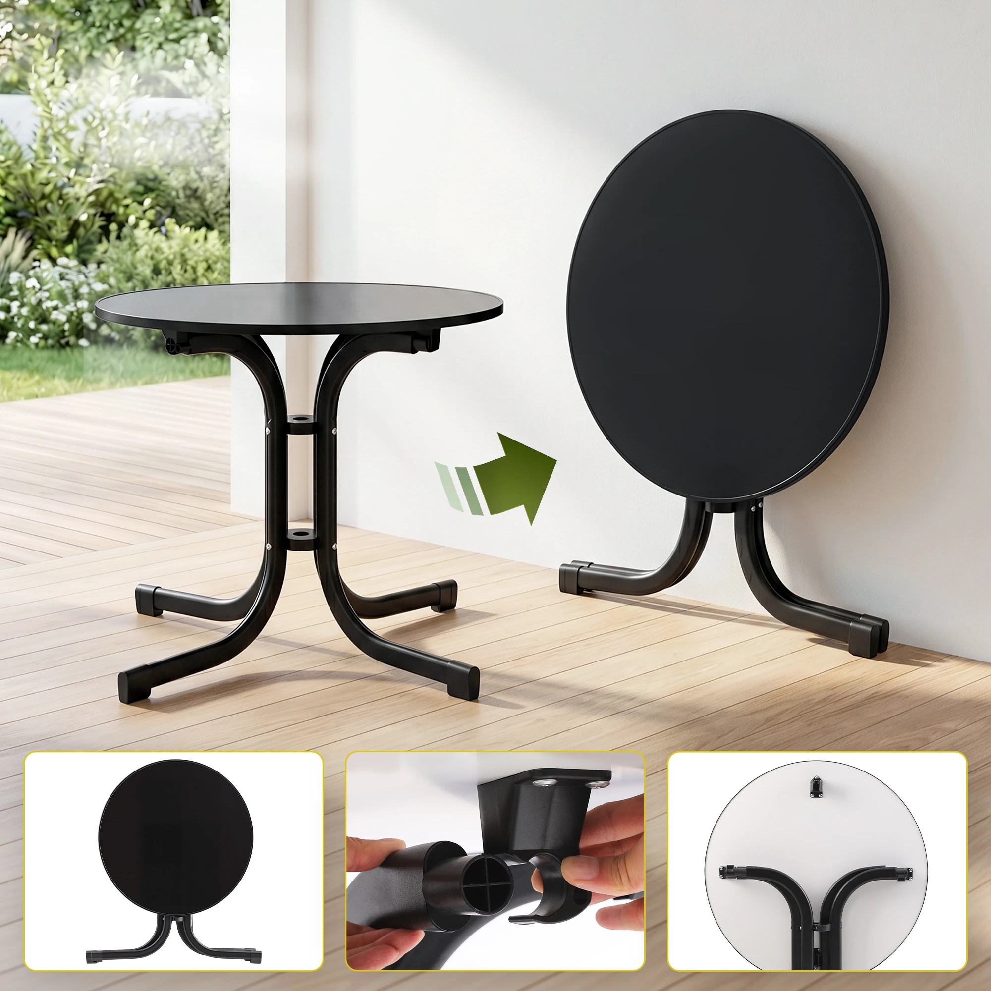 6 Gardeon Outdoor Side Table 80cm Folding Steel Round Bistro Desk Cafe Patio Furniture - Black, 6 of 8